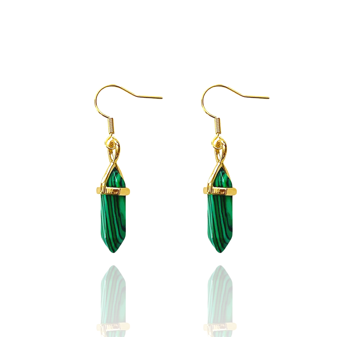 The Malachite Crystal Point Drop Earrings