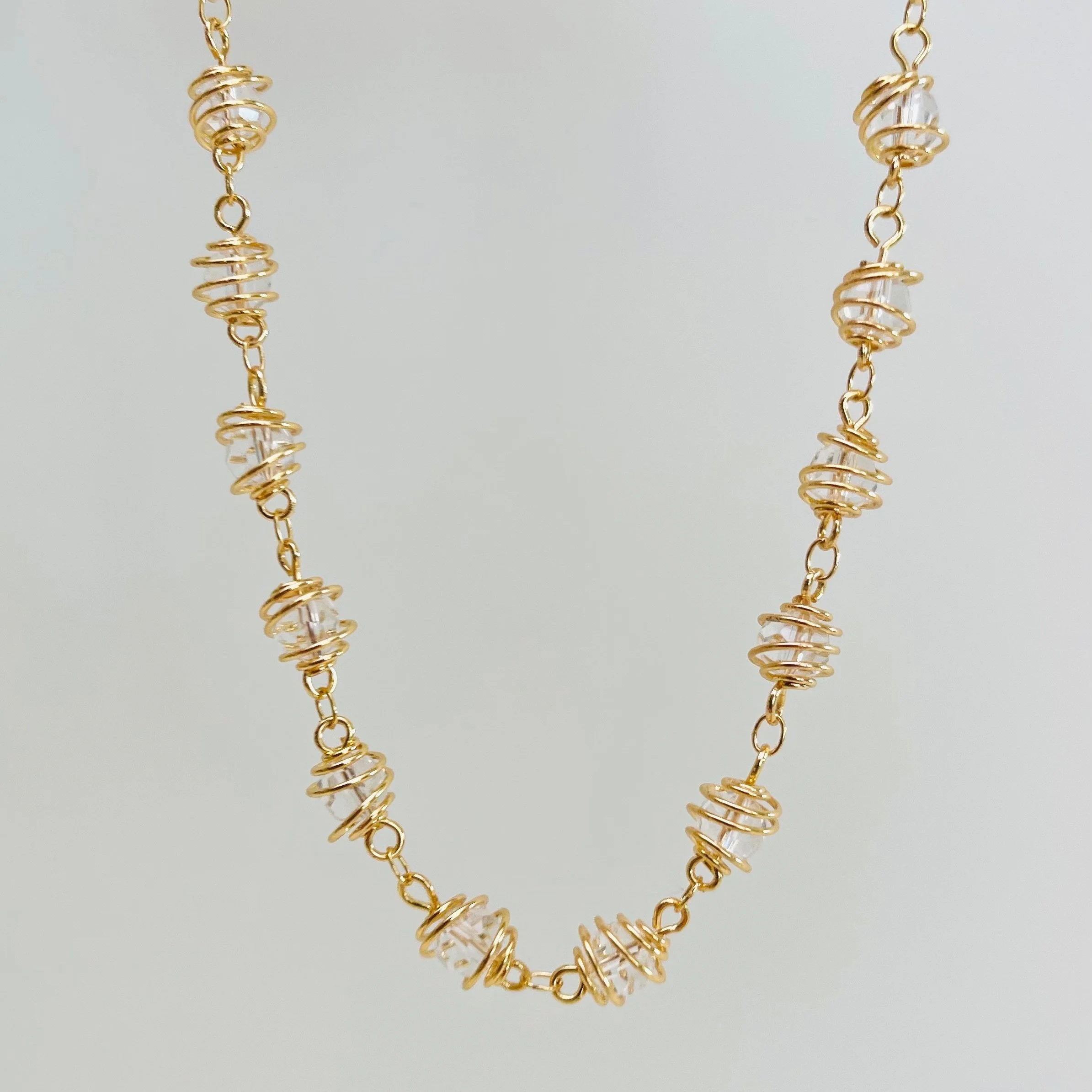 Golden Crystal Wire Wrapped Choker Necklace