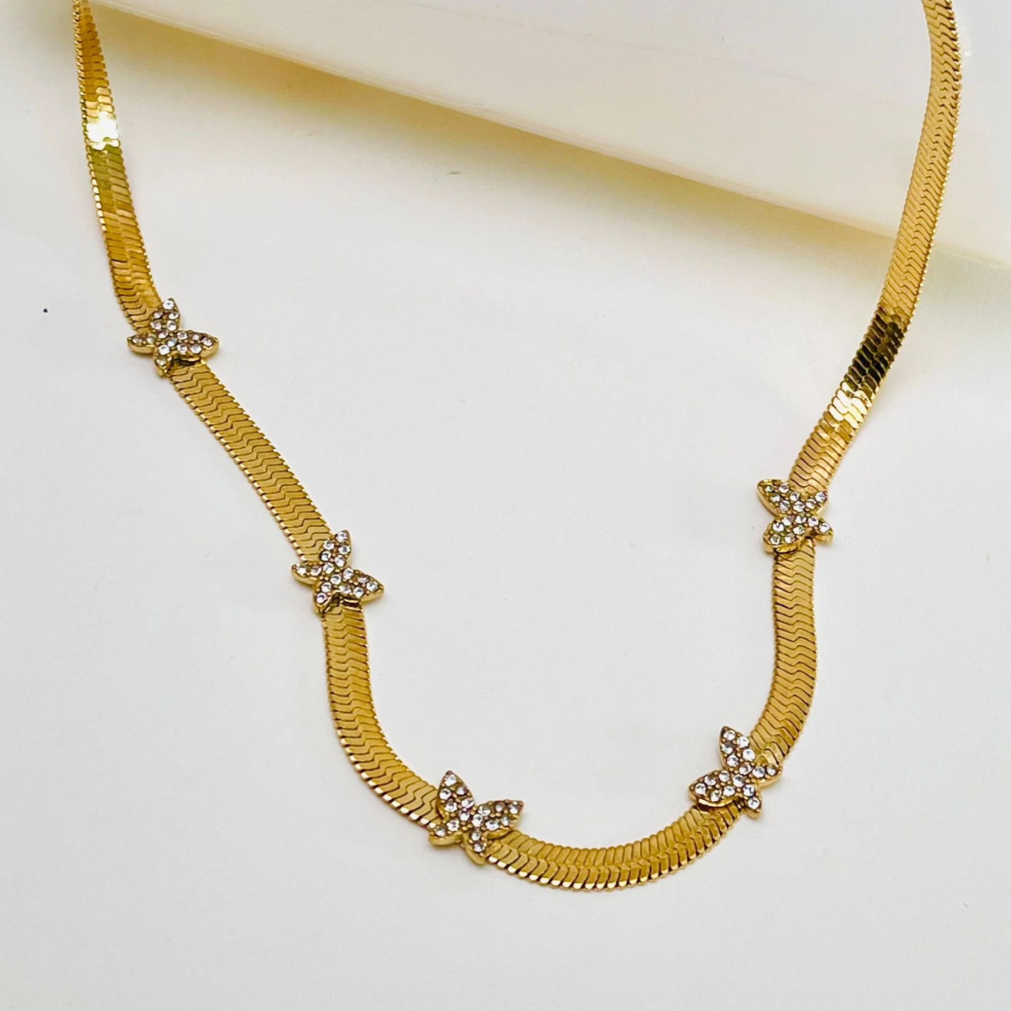 The Golden Butterfly Herringbone Layering Chain - Stainless Steel