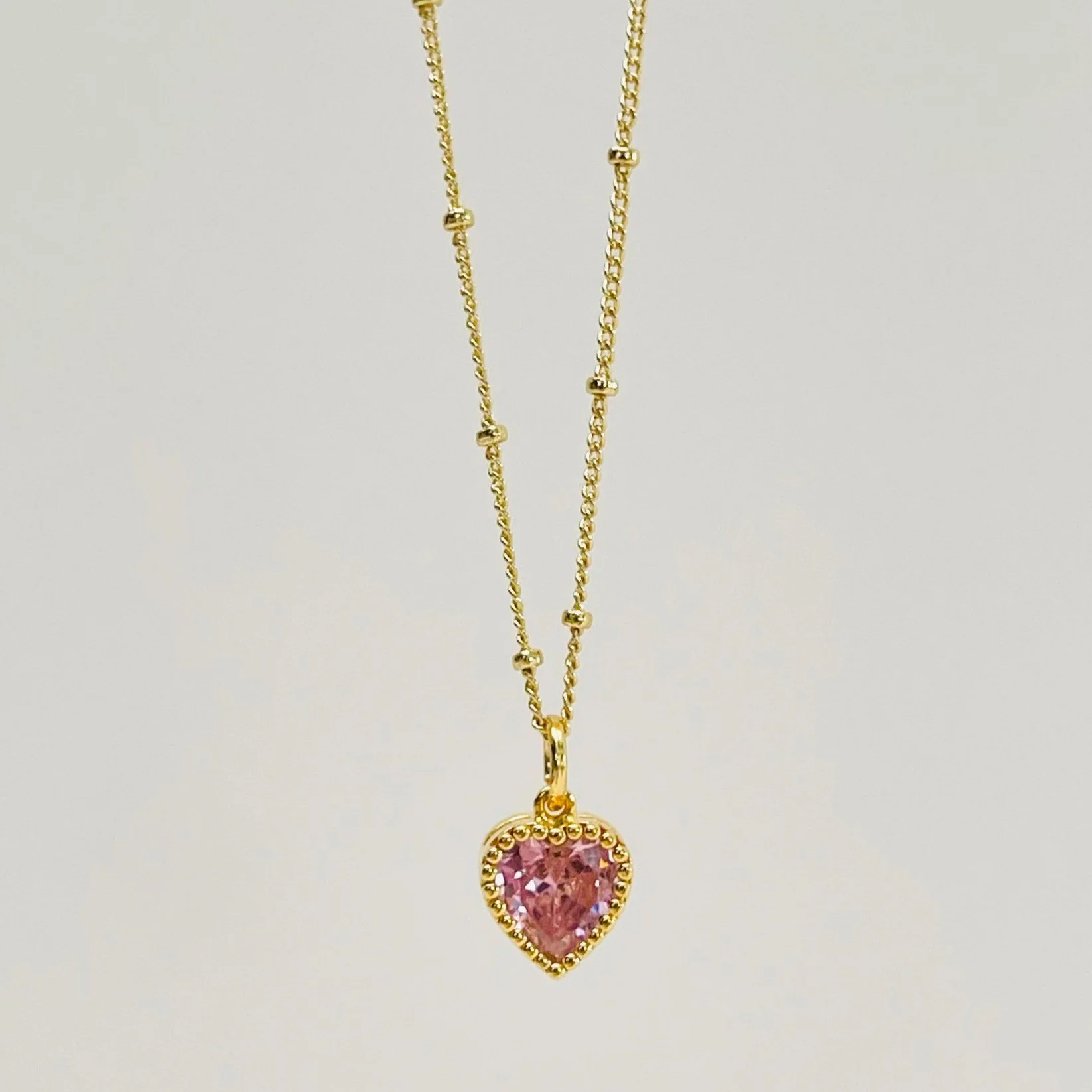 Pink CZ Heart Crystal Pendant