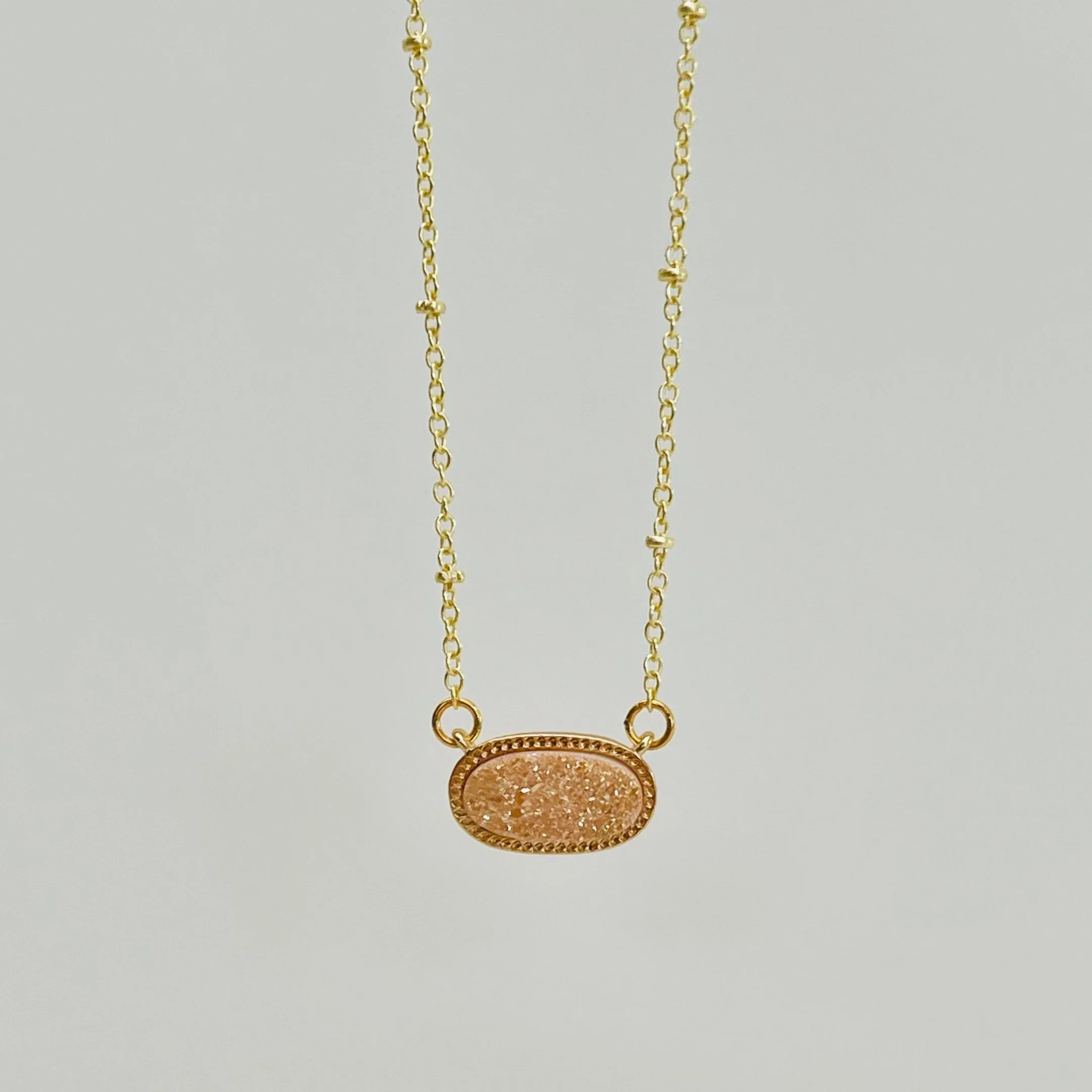 Peach Iridescent Druzy Pendant Necklace