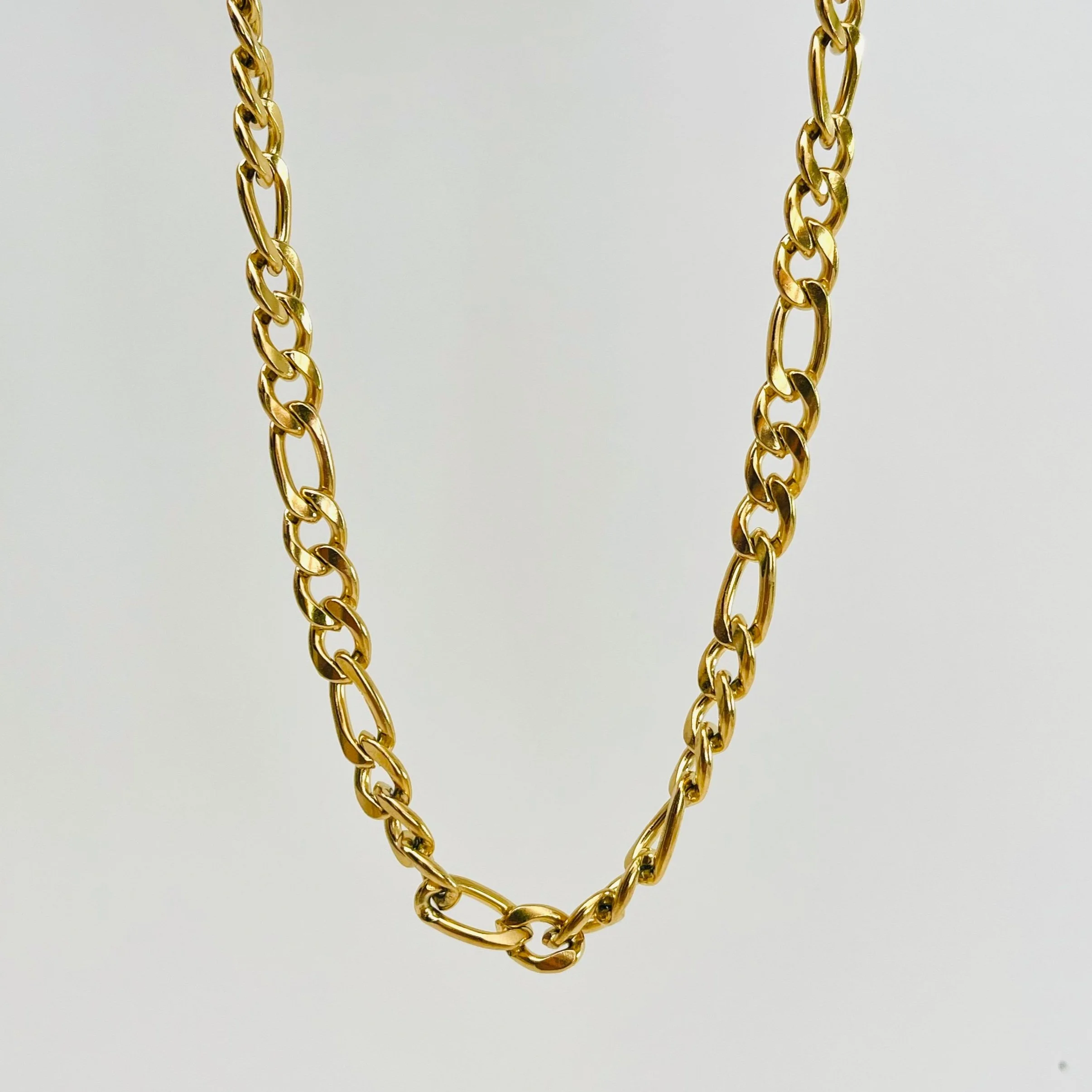 8mm Gold Figaro Chain - Stainless Steel