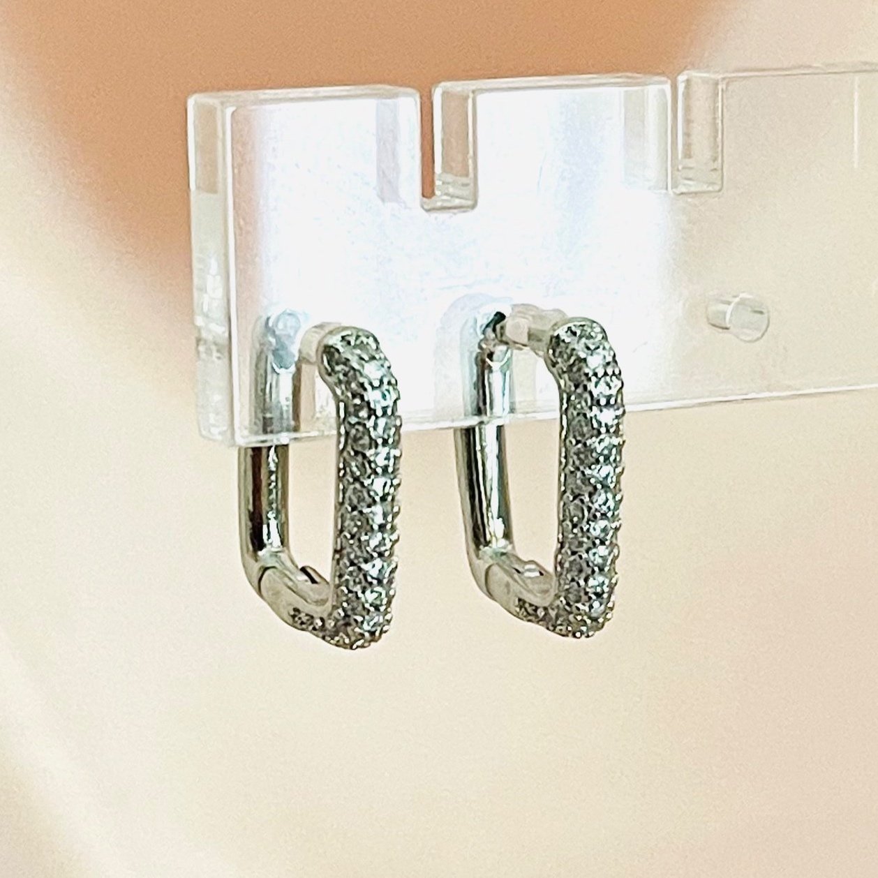 Silver Pave Crystal Huggie Hoops