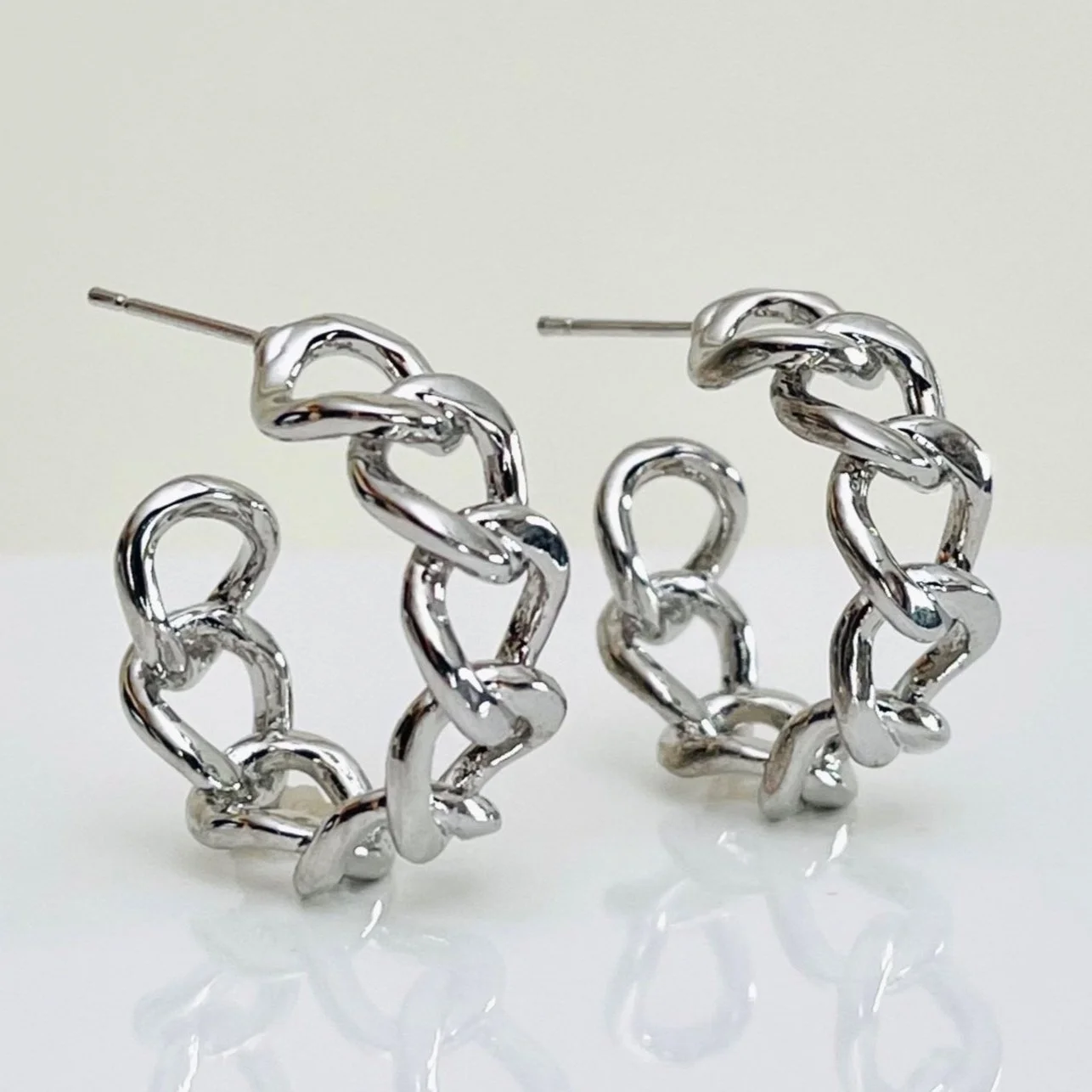 The Silver Curb Chain Hoops