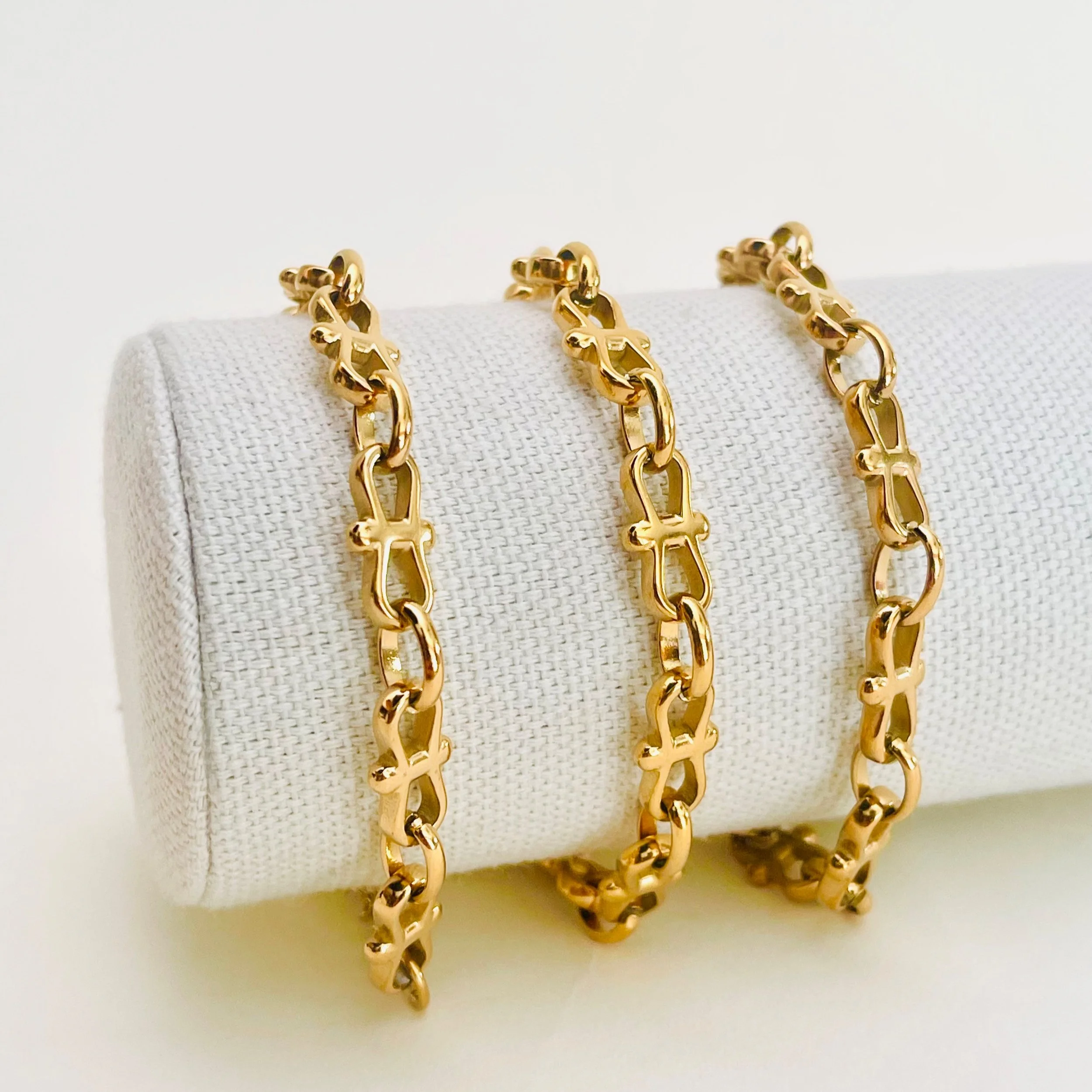 Textured Gold Statement Layering Bracelet - Stainless Steel