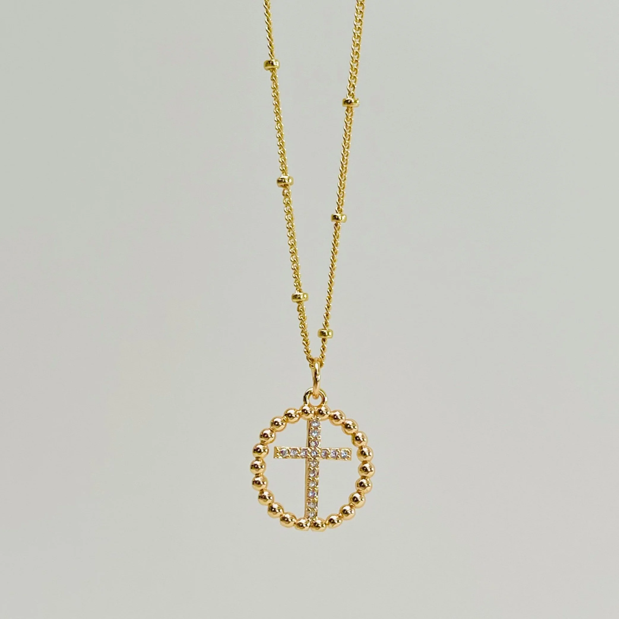 Golden Pave Cross Circle Pendant