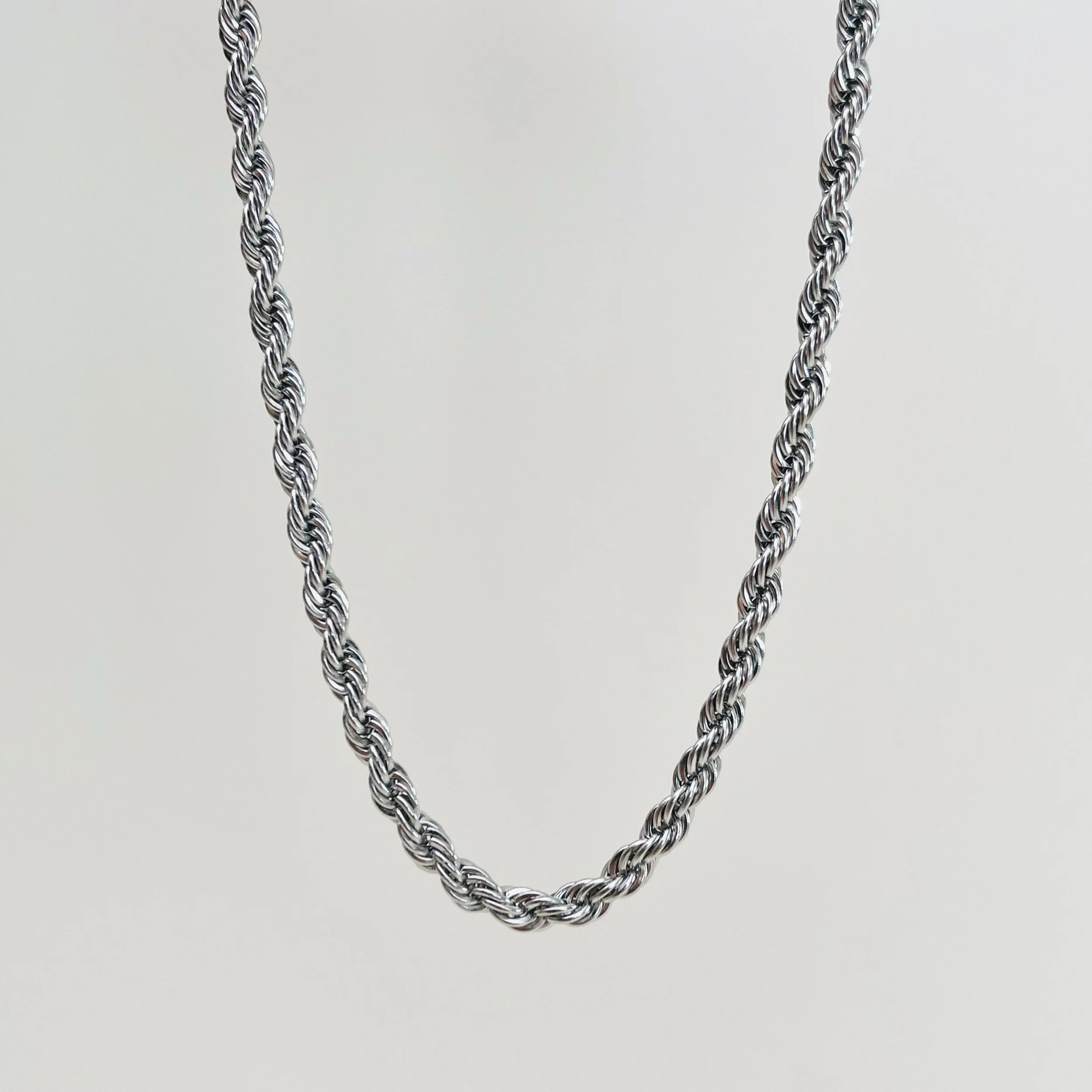 8mm Silver Braided Rope Chain - Stainless Steel