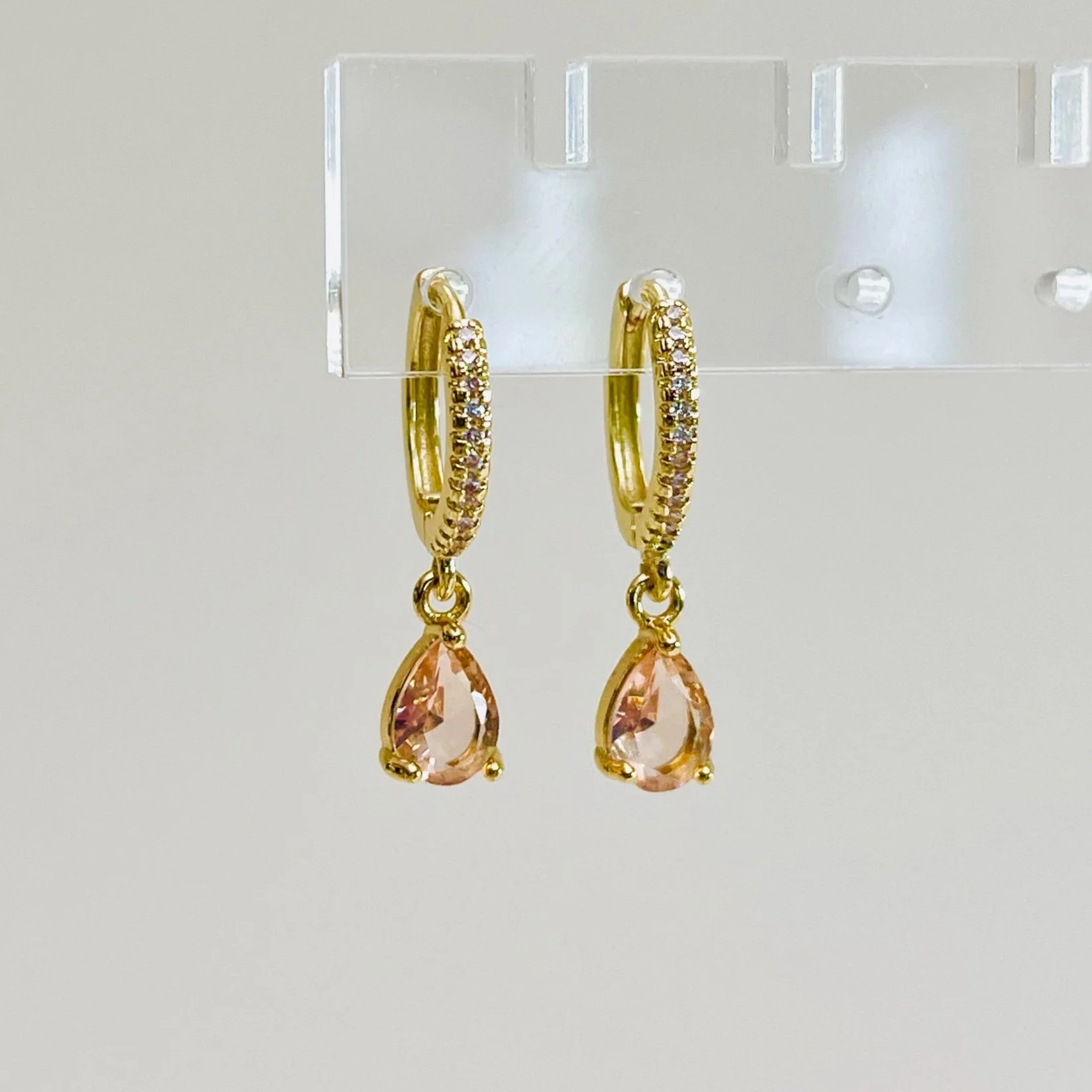 Blush Teardrop Crystal Drop Mini Hoops