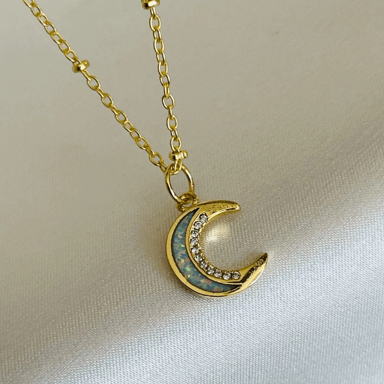 White Opal Crescent Moon Pendant