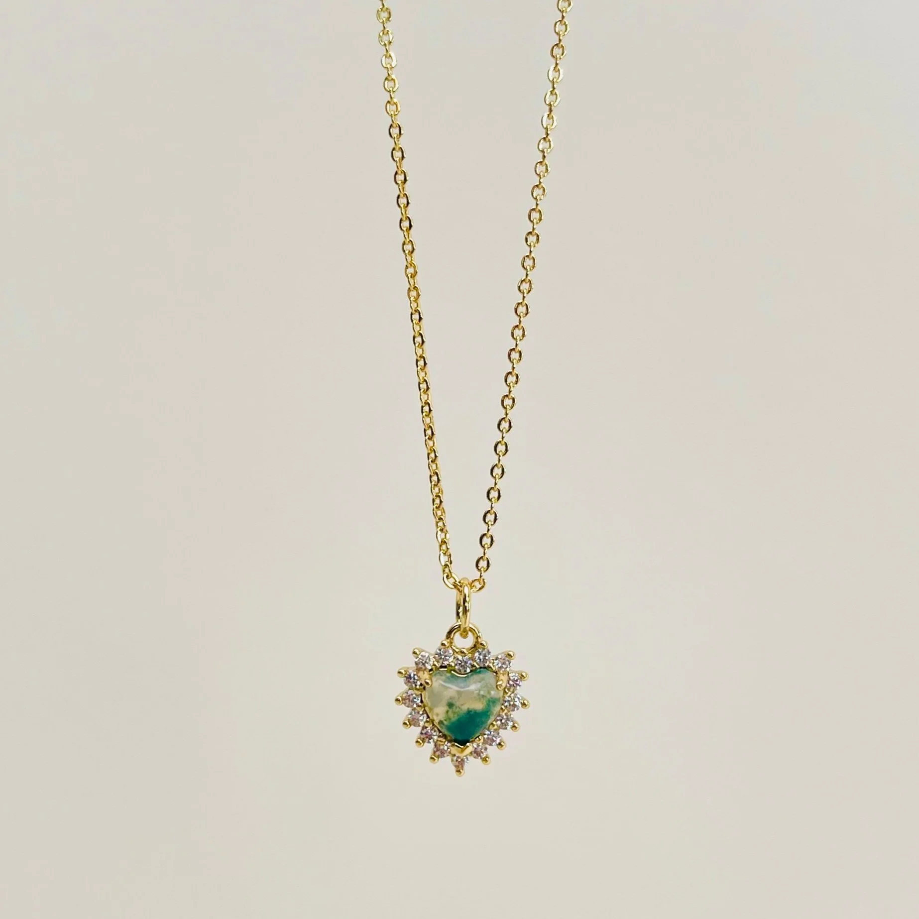 Sea Green Pave Crystal Heart Pendant