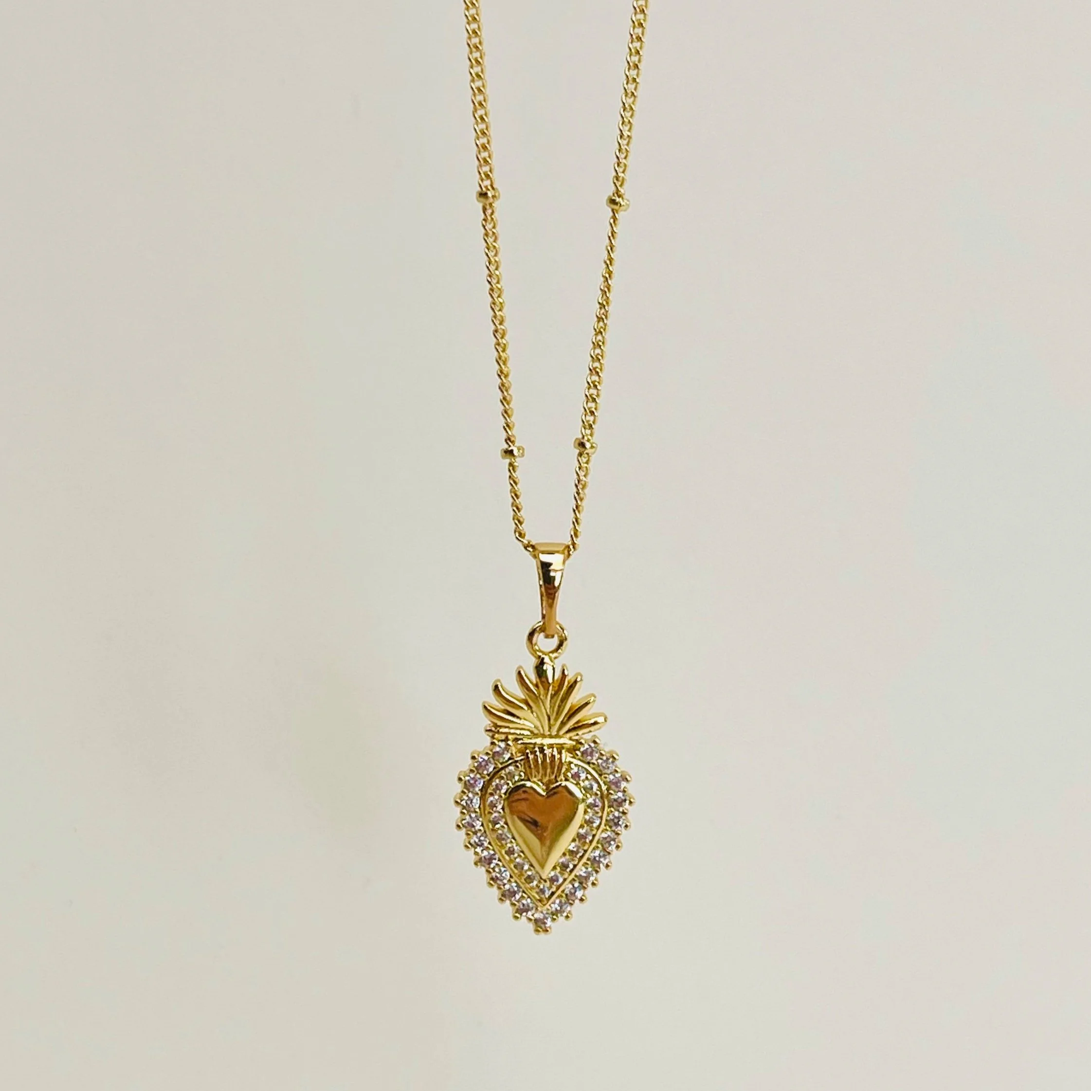 Golden Sacred Heart Statement Pendant
