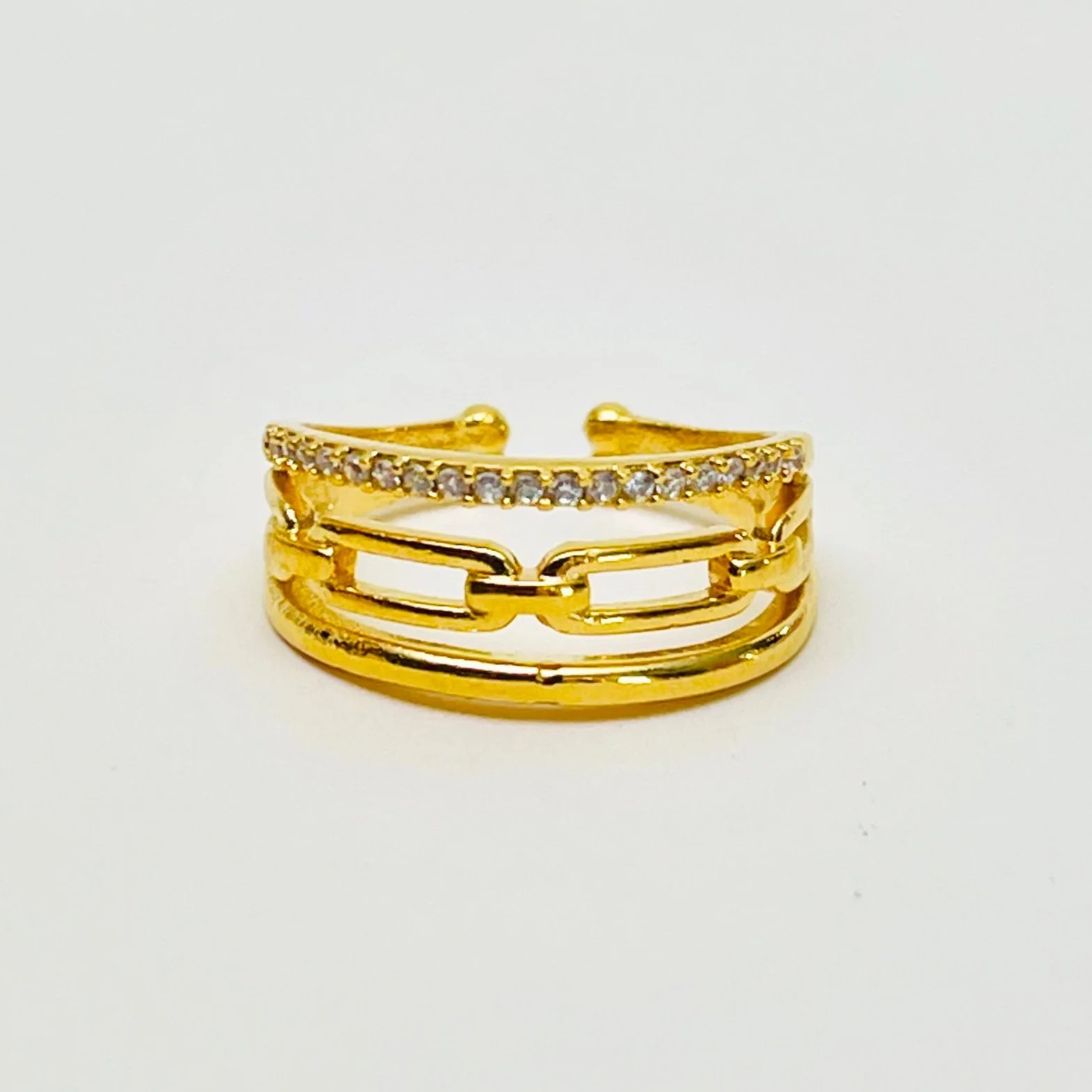 The Golden Paper Clip Crystal Chain Ring