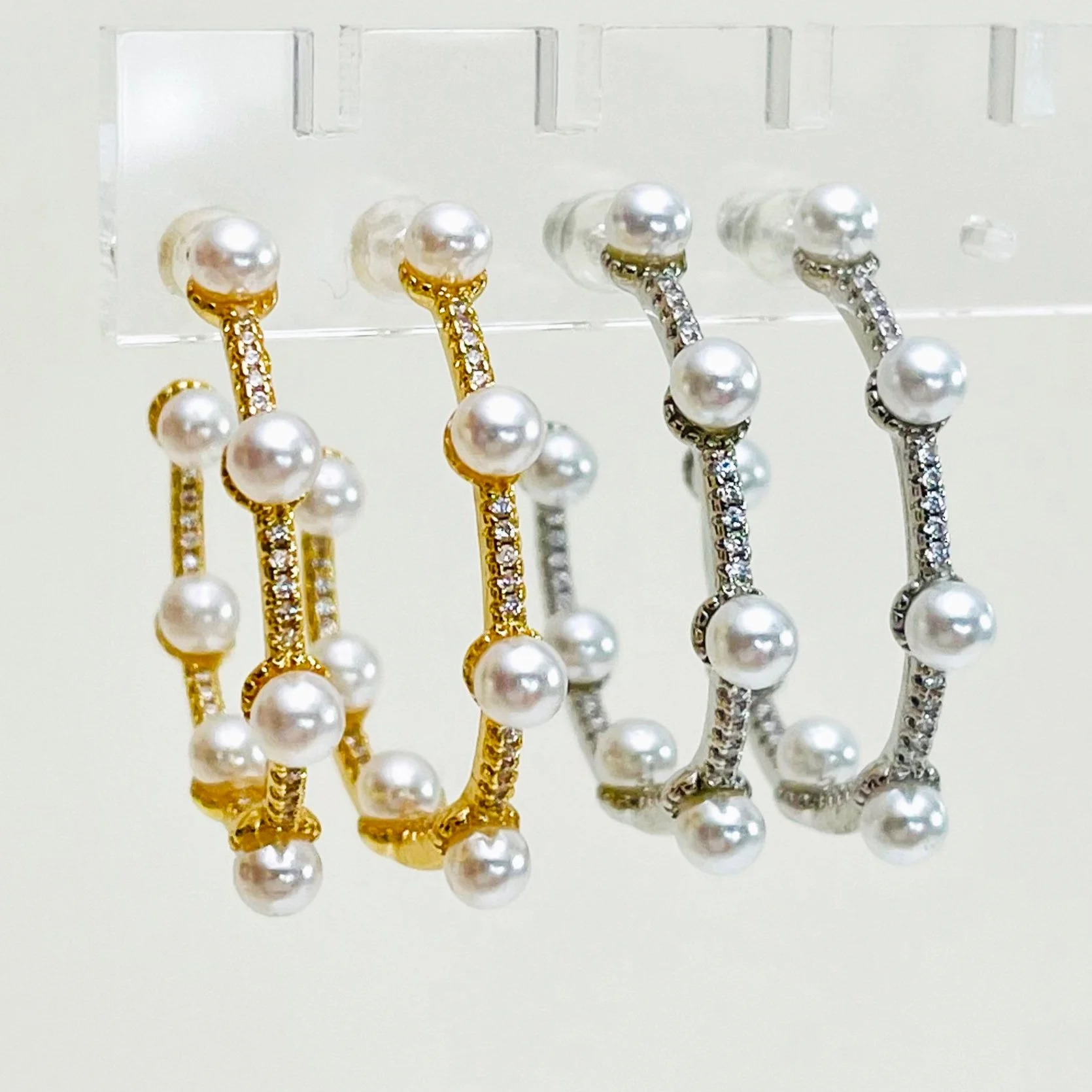 The Golden Pearl + Crystal Hoops