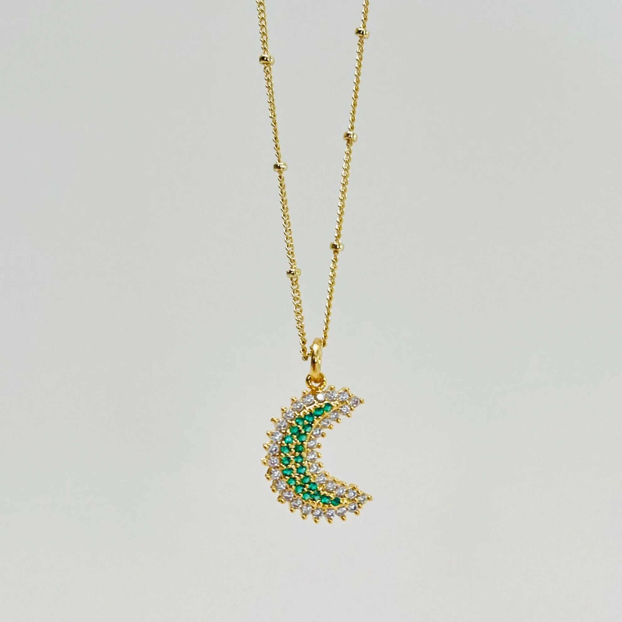 Emerald Crystal Crescent Moon Pendant