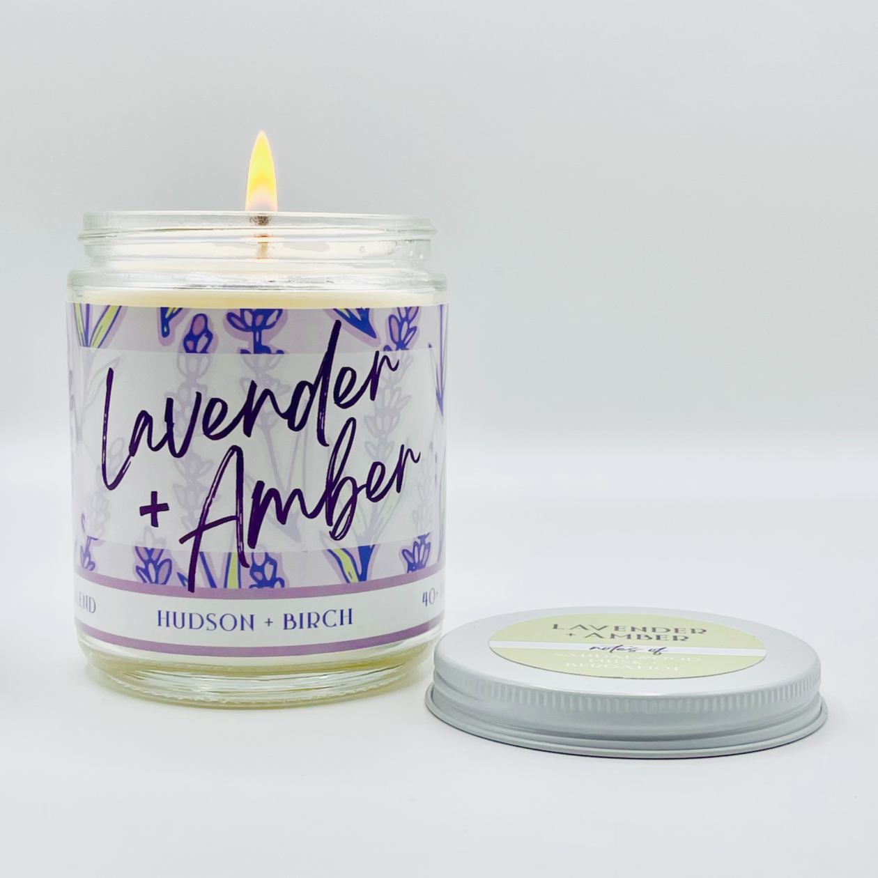 LAVENDER AND AMBER - ARTISANAL HAND POURED 8OZ GLASS JAR CANDLE