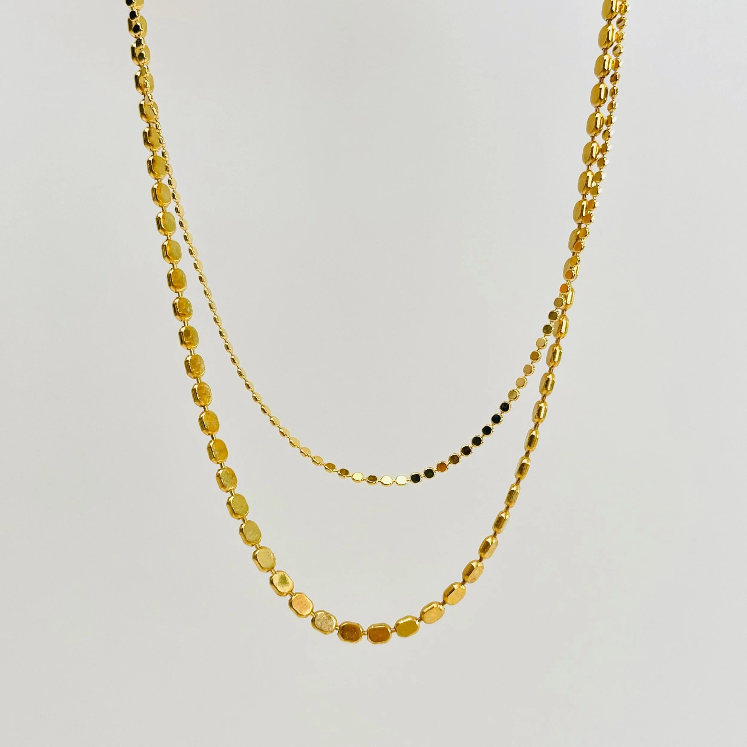 Gold Hammered Bead Layering Chains