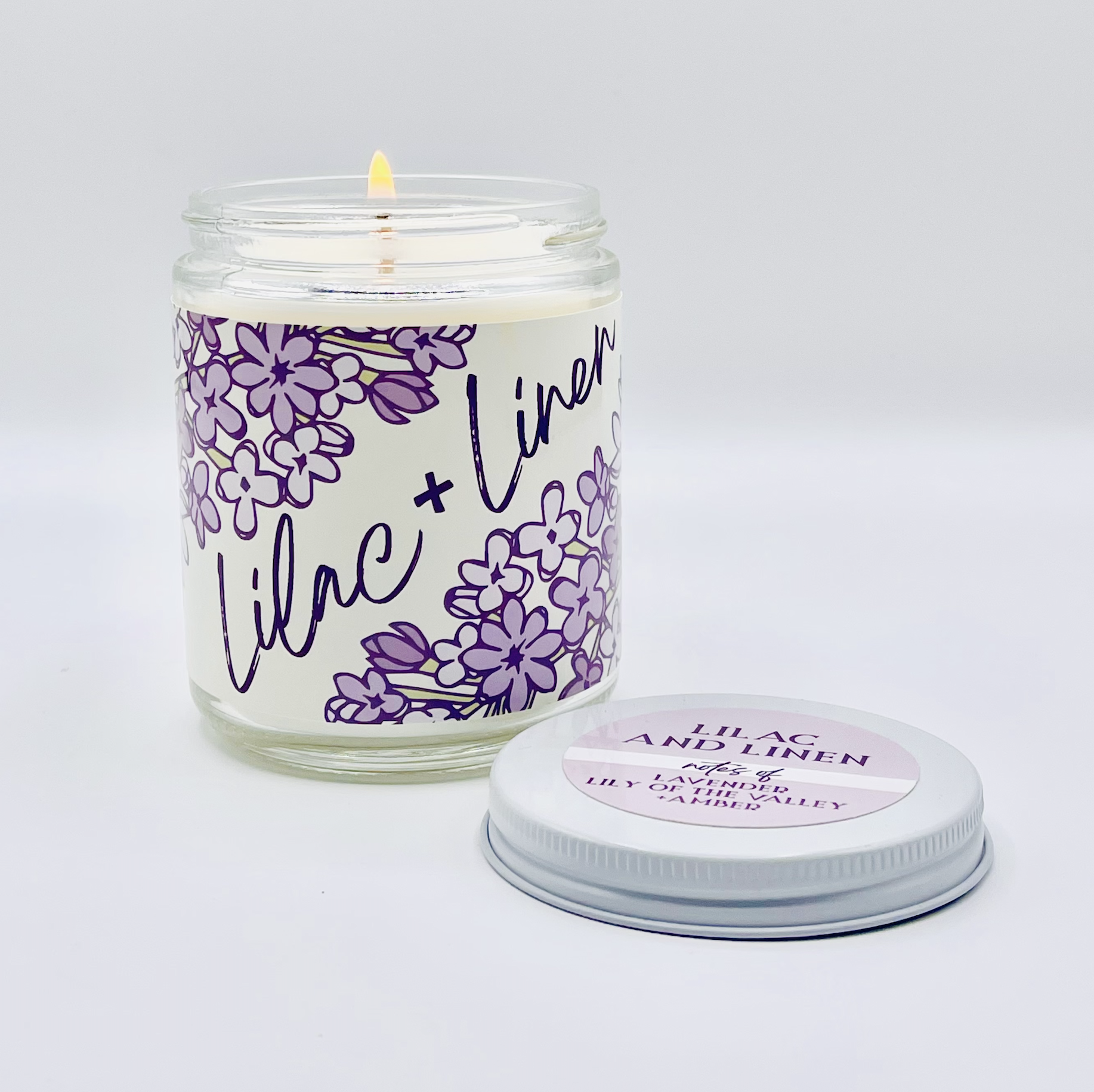 LILAC AND LINEN - ARTISANAL HAND POURED 8OZ GLASS JAR CANDLE