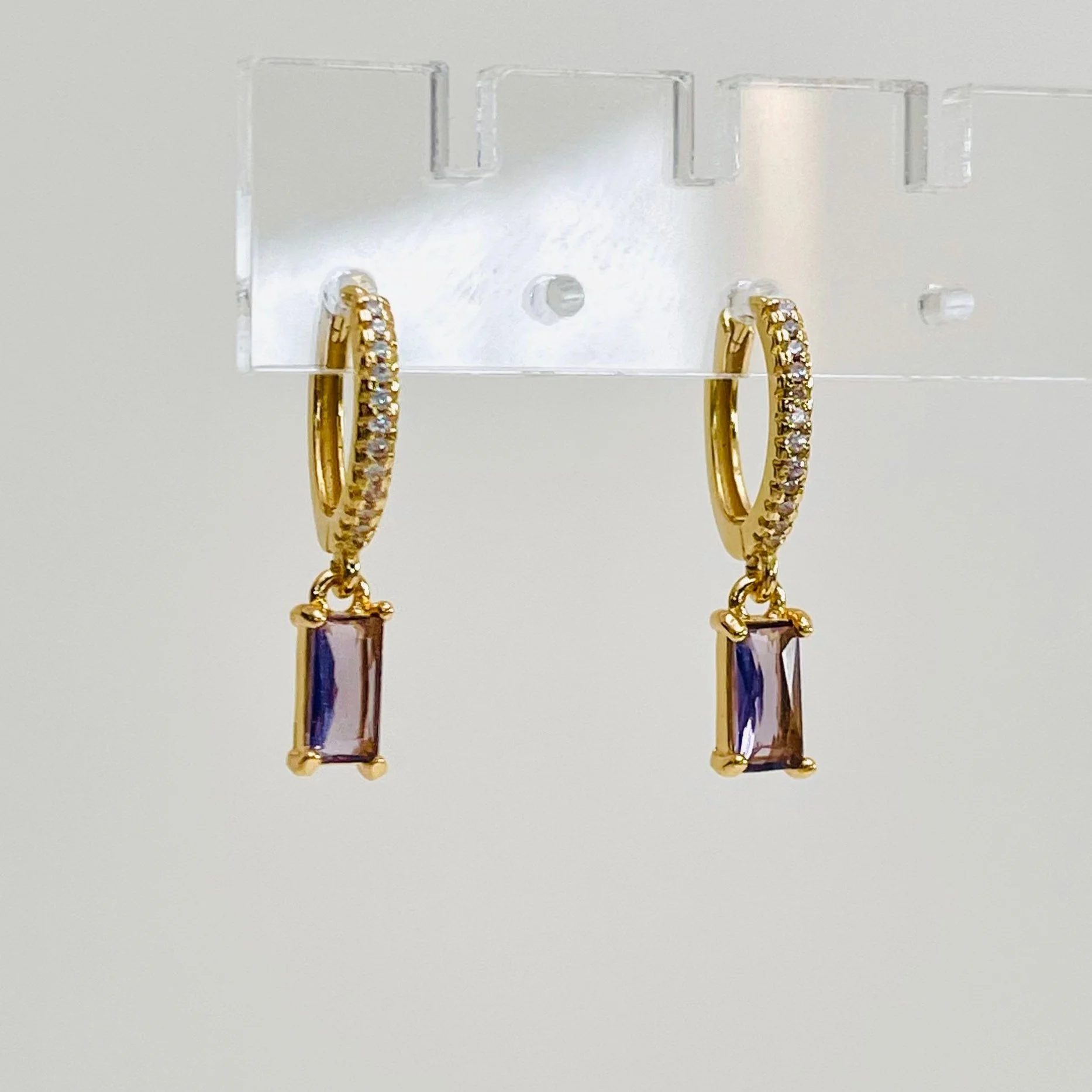 Lilac Crystal Drop Mini Hoops