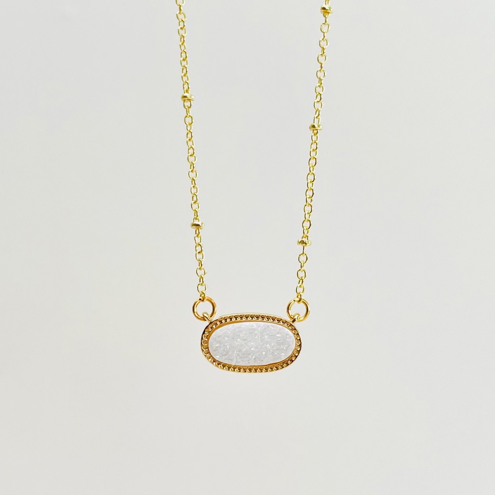White Iridescent Druzy Pendant Necklace