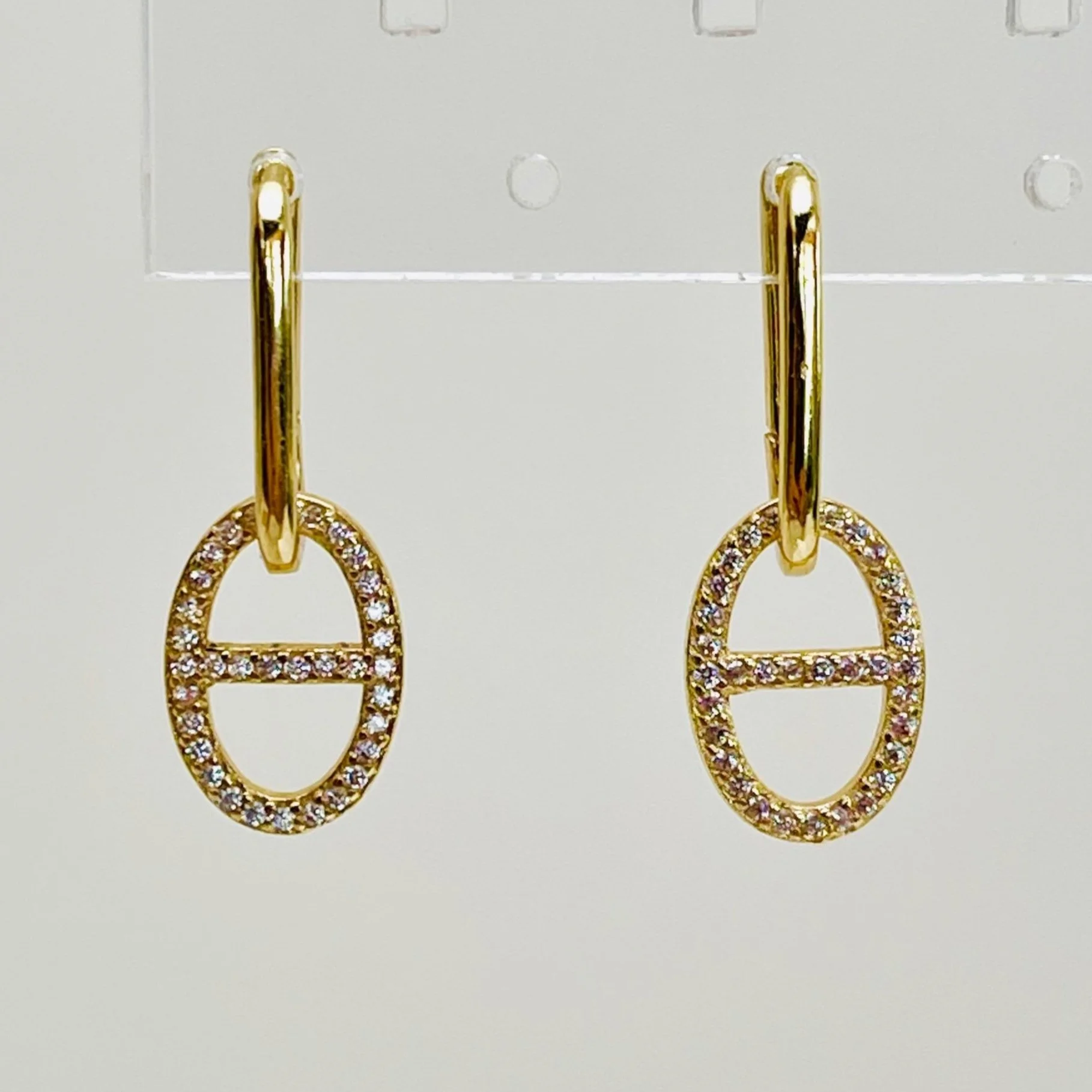 Pave Mariner Link Rounded Rectangle Huggie Hoops