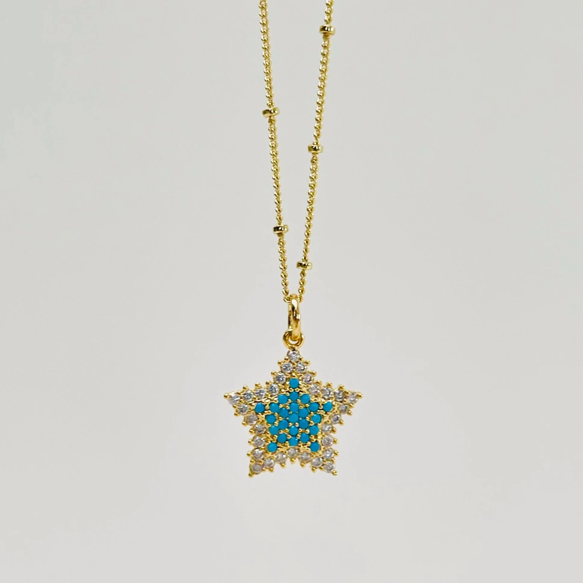 Turquoise Crystal Cluster Star Pendant