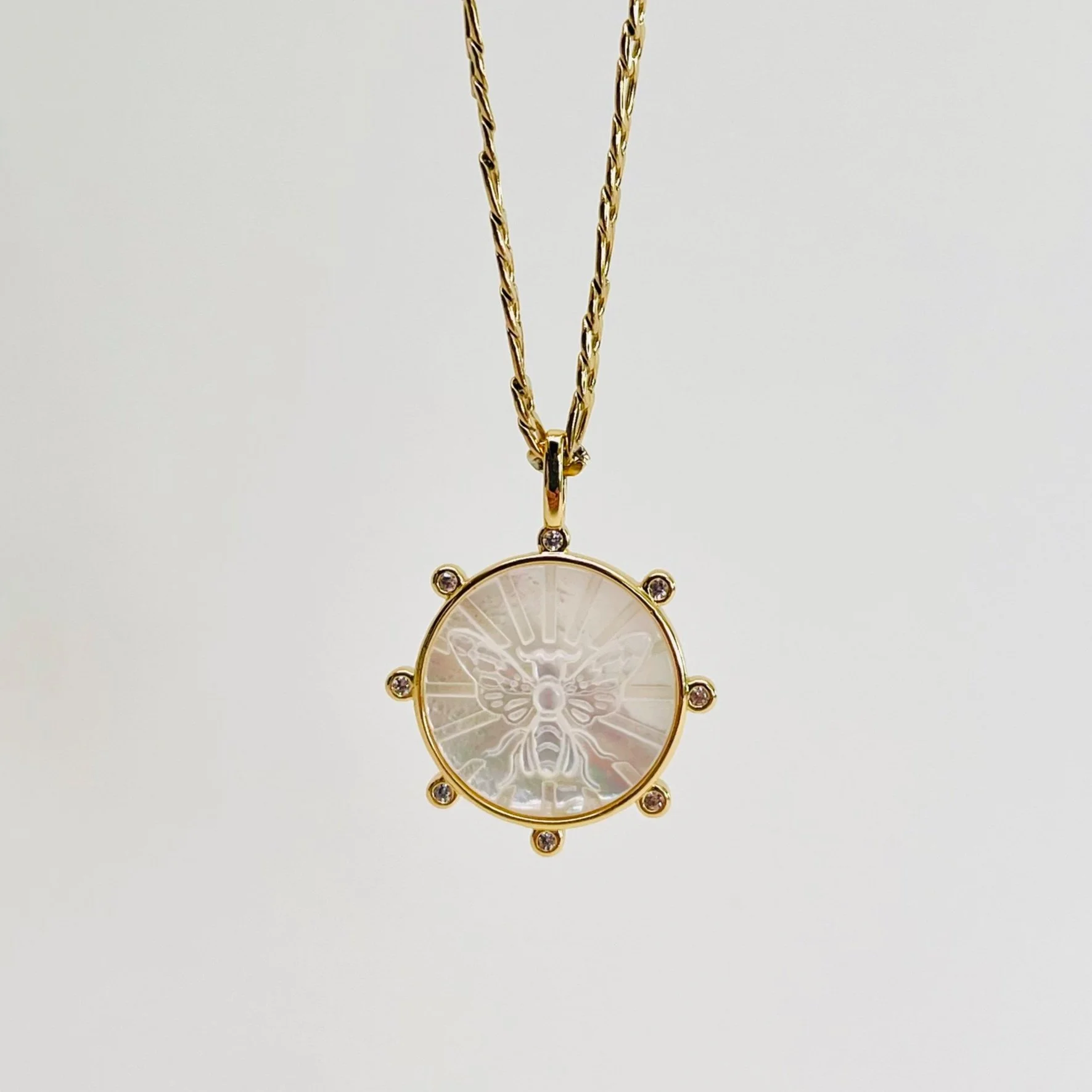 White Mother of Pearl Bumble Bee Pendant