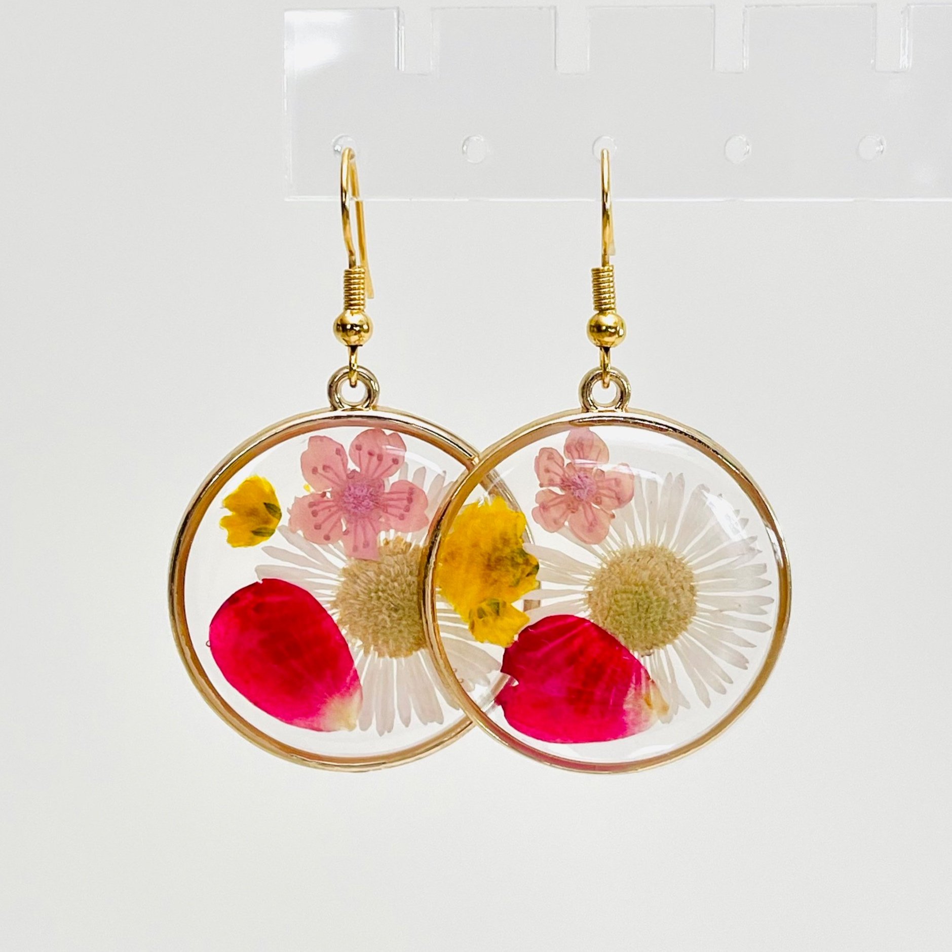 Statement Pink Pressed Flower Drop Earrings