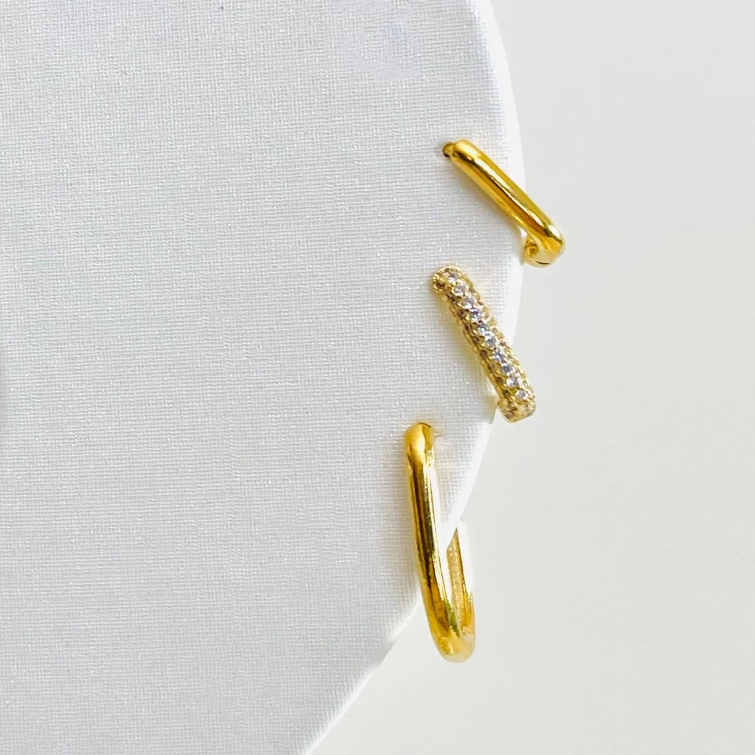 Golden Rounded Rectangle Huggie Hoops