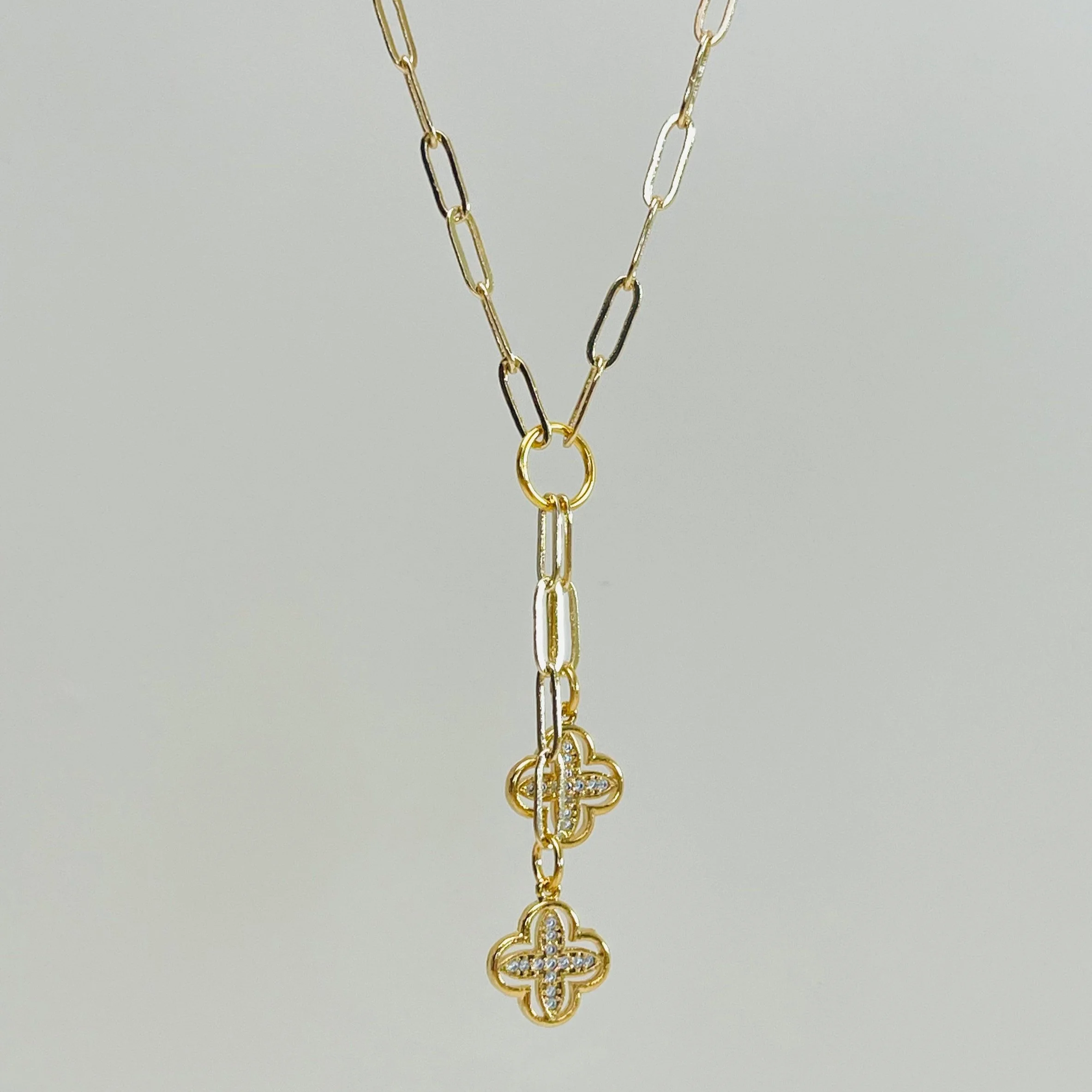 Double Pave Clover Lariat Necklace