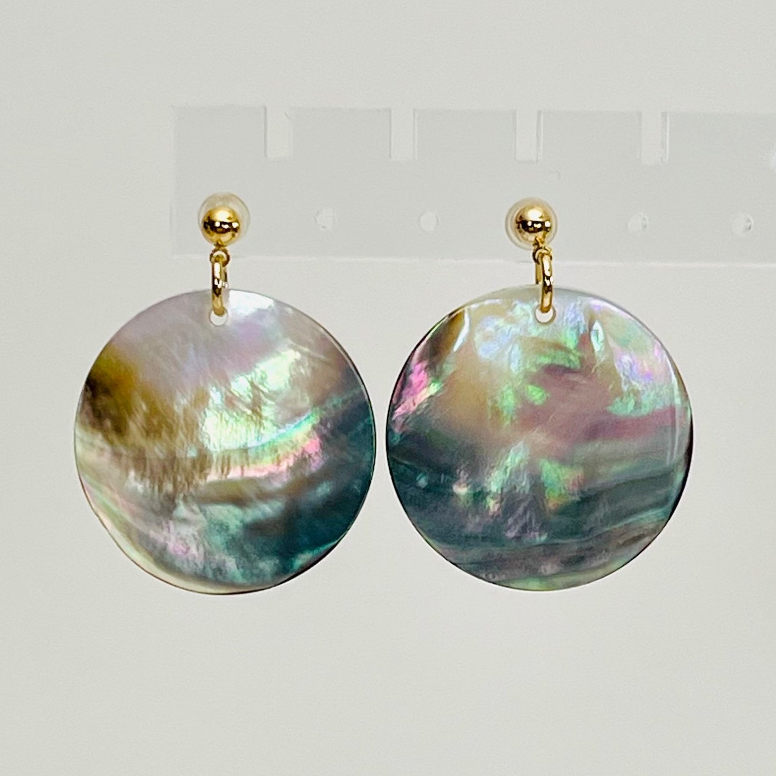 Grey Mother of Pearl Circle Drops