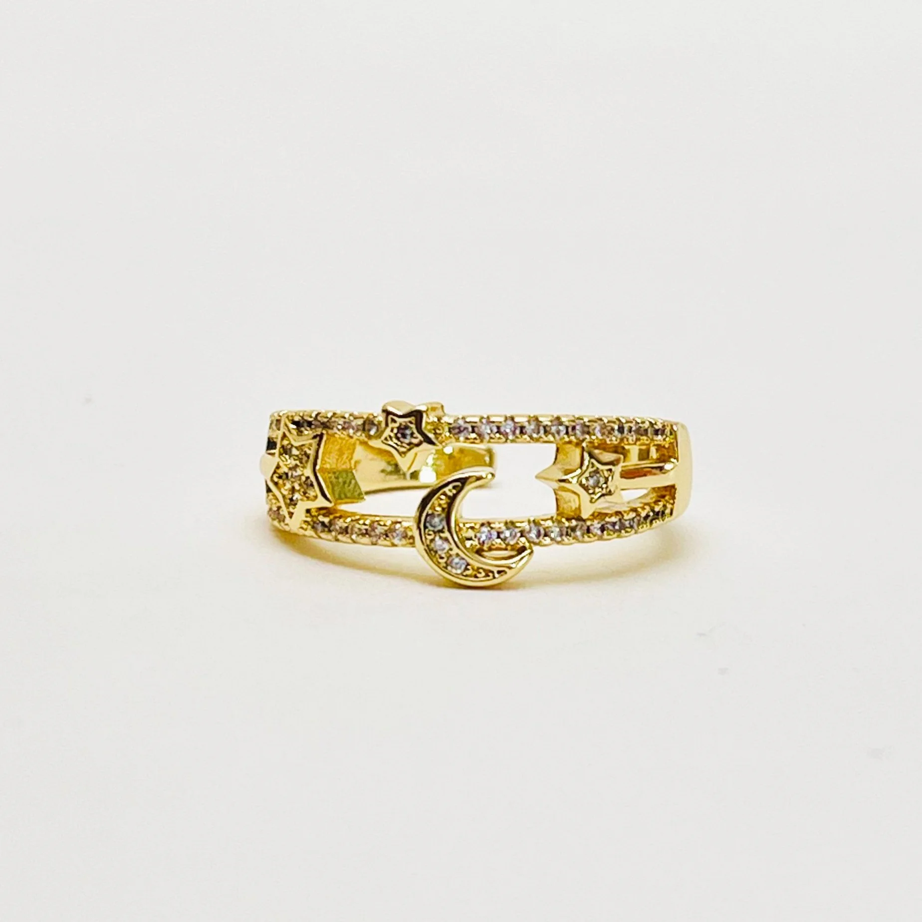 The Crescent Moon and Stars Layering Ring