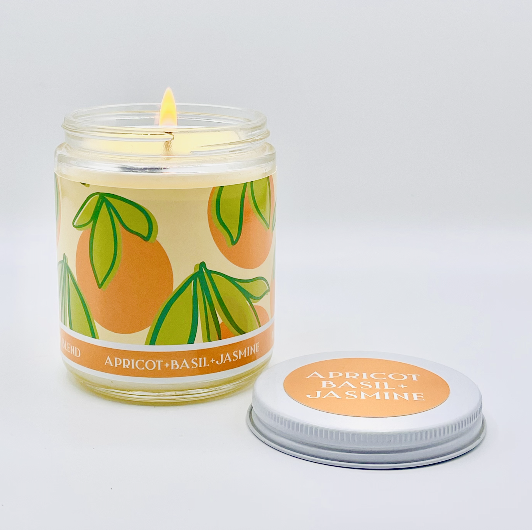 APRICOT BASIL AND JASMINE - ARTISANAL HAND POURED 8OZ GLASS JAR CANDLE