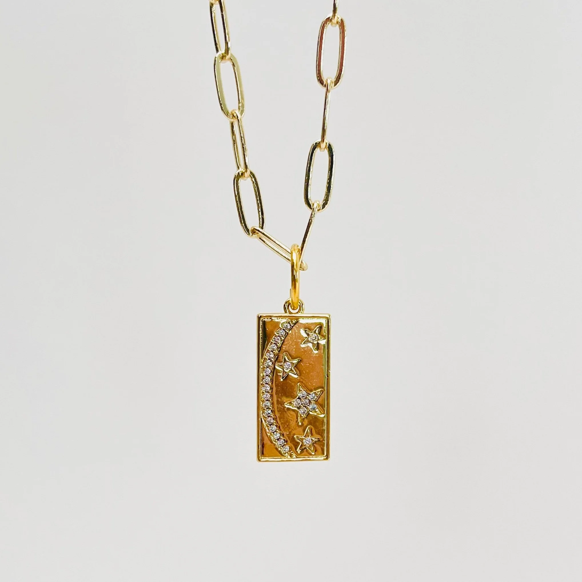 Golden Pave Moon and Stars Dog Tag