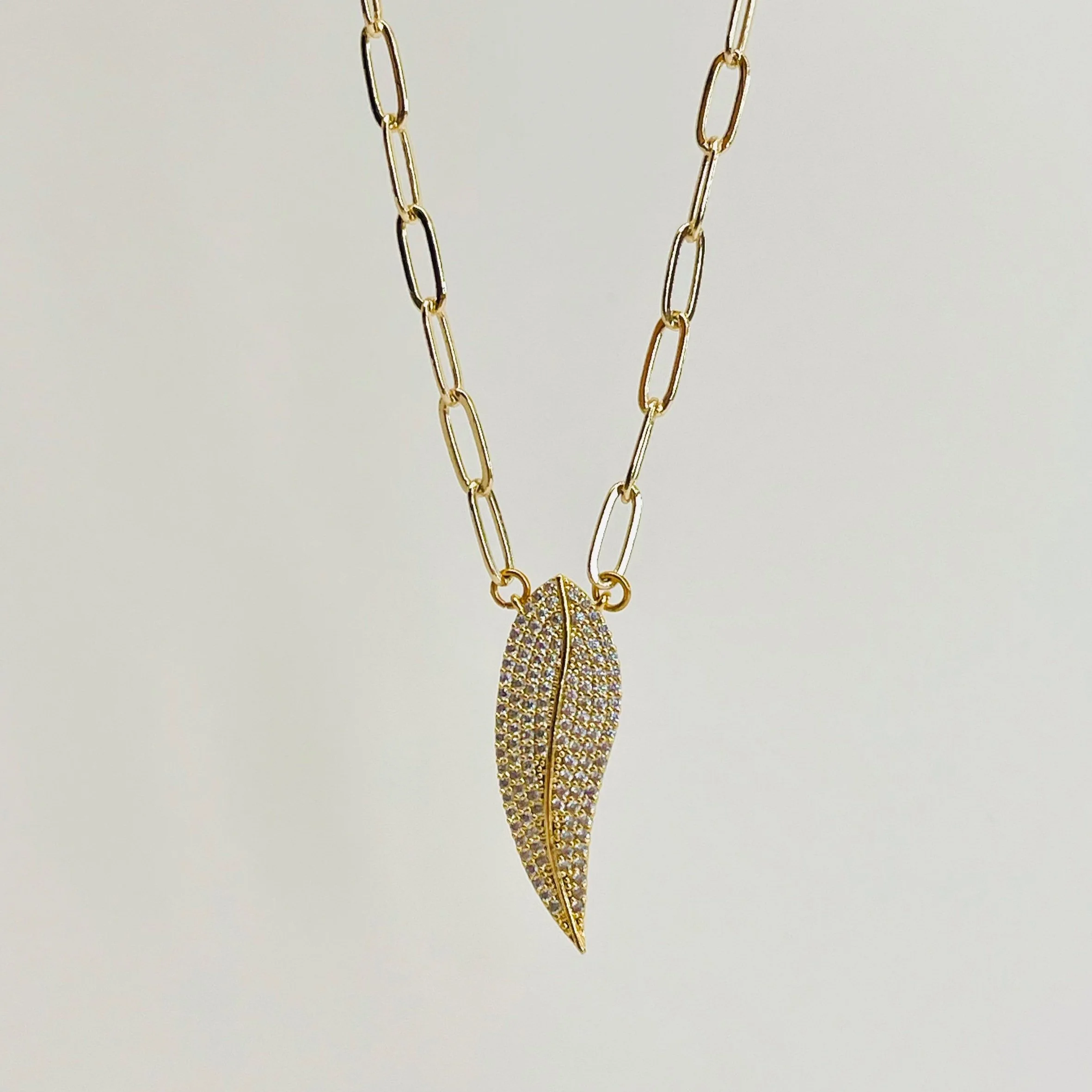Pave Crystal Drop Leaf Pendant