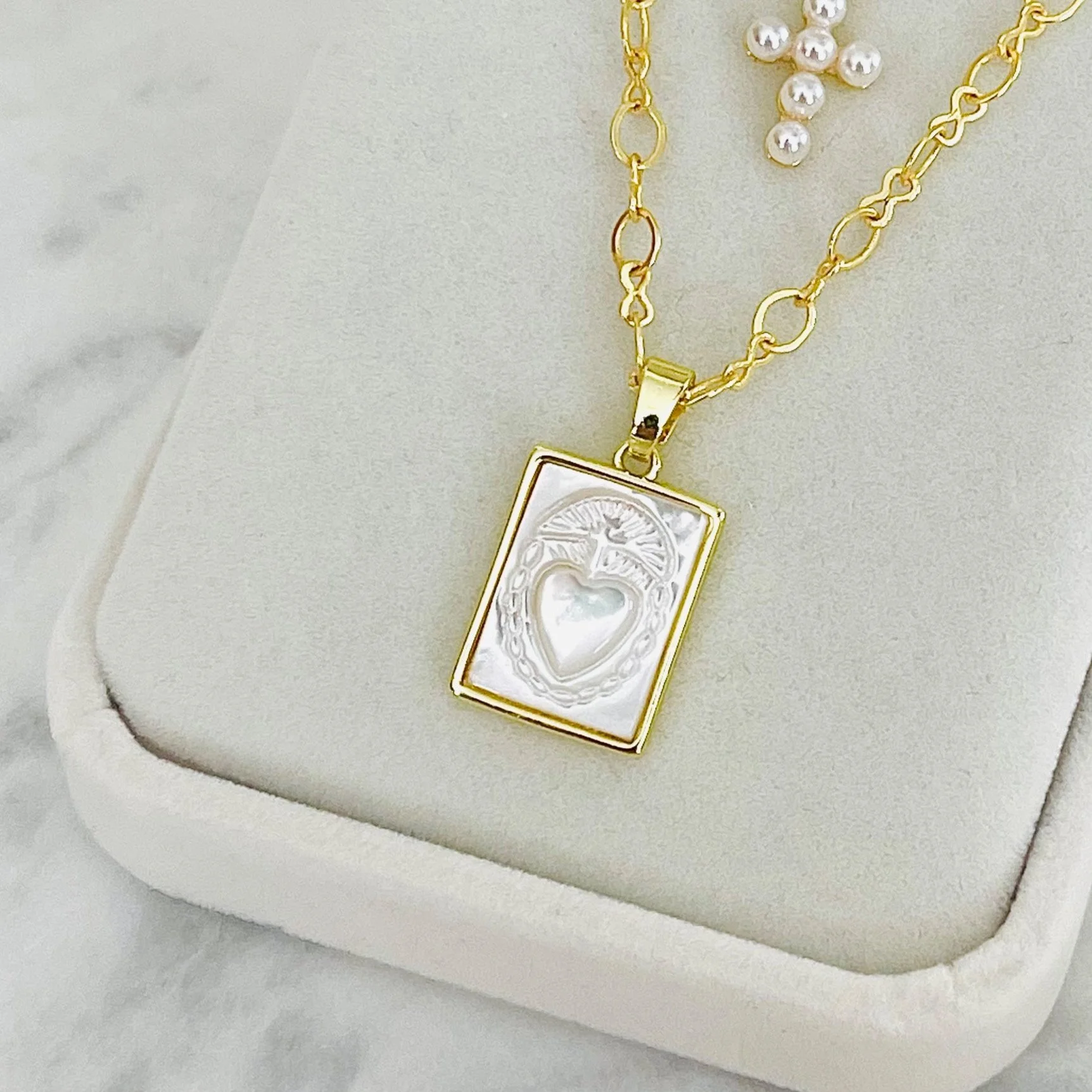 The Mother of Pearl Sacred Heart Pendant