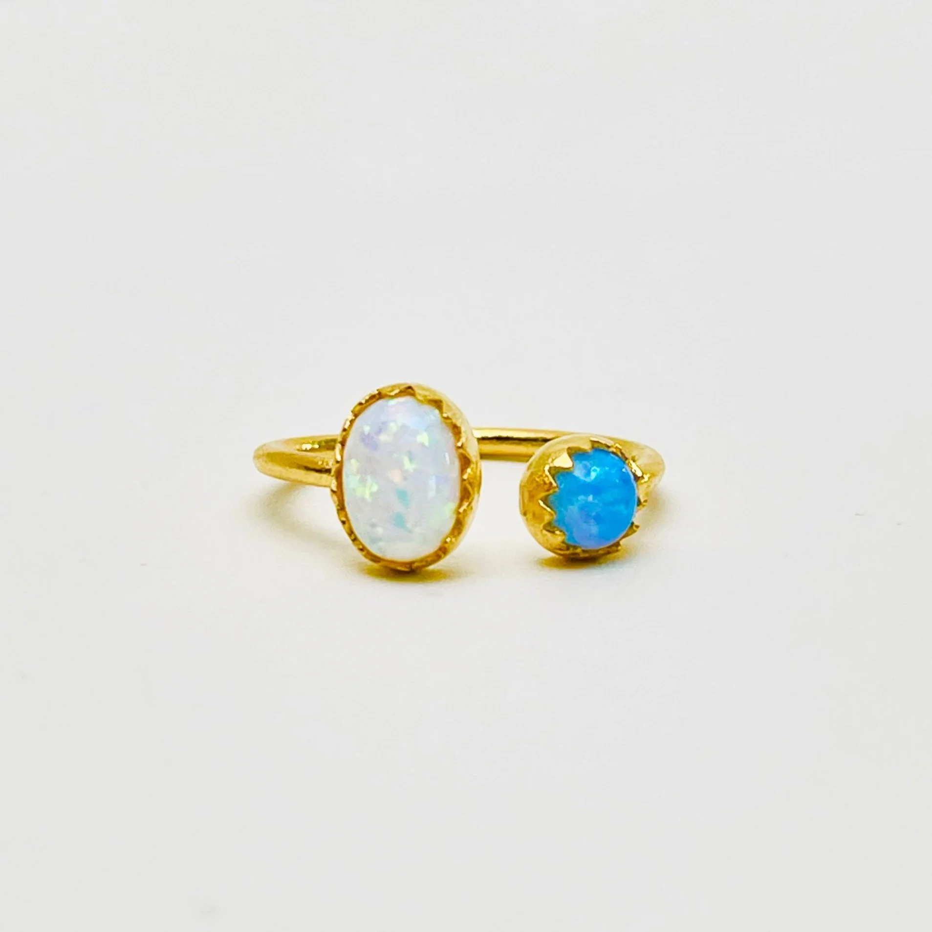 The Duo White and Blue Opal Ring