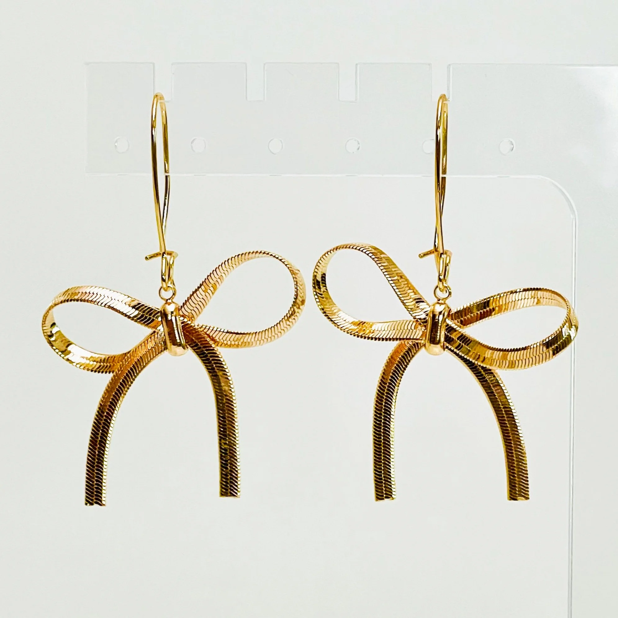 Gold Bow Long Drop Earrings