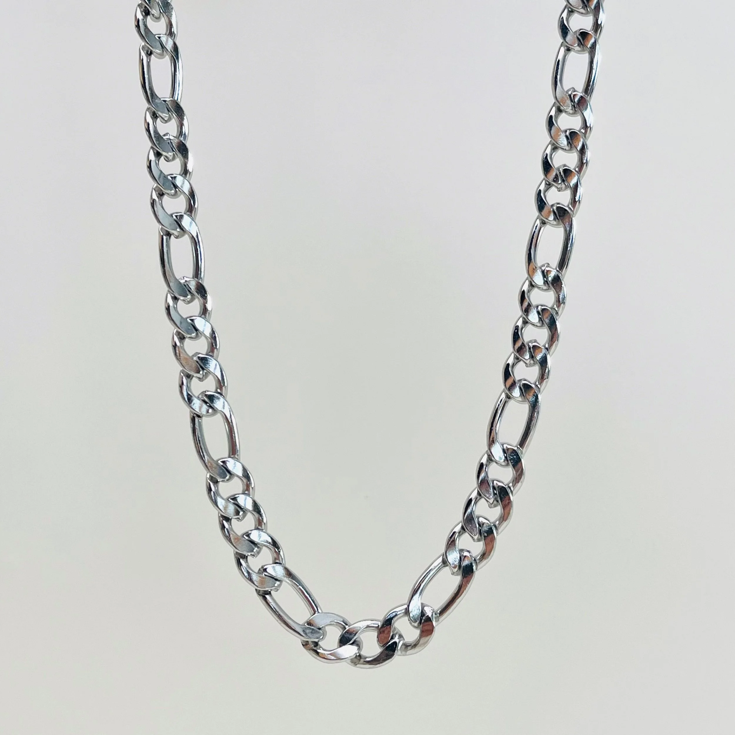8mm Silver Figaro Chain - Stainless Steel