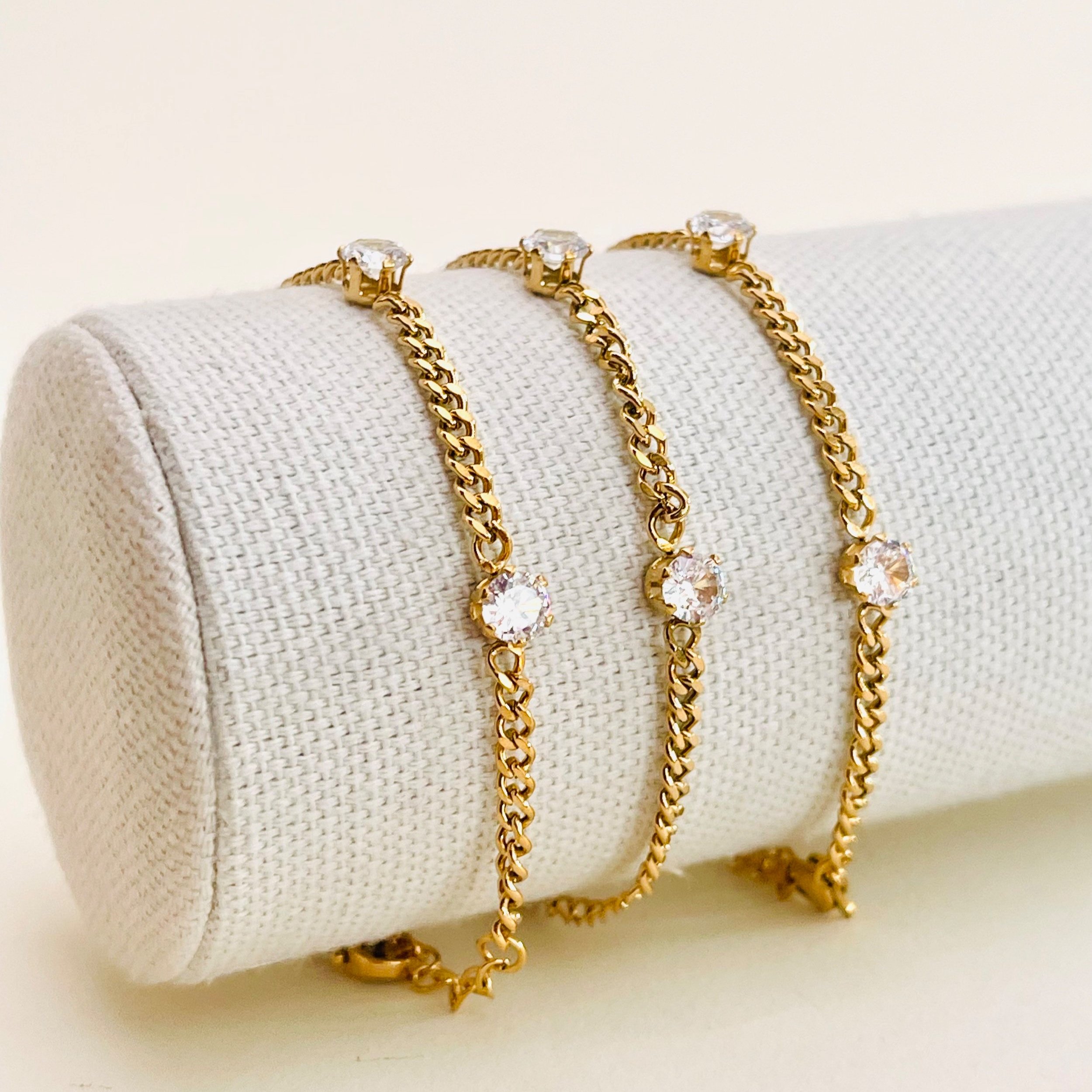 Crystal Curb Chain Layering Bracelet - Stainless Steel