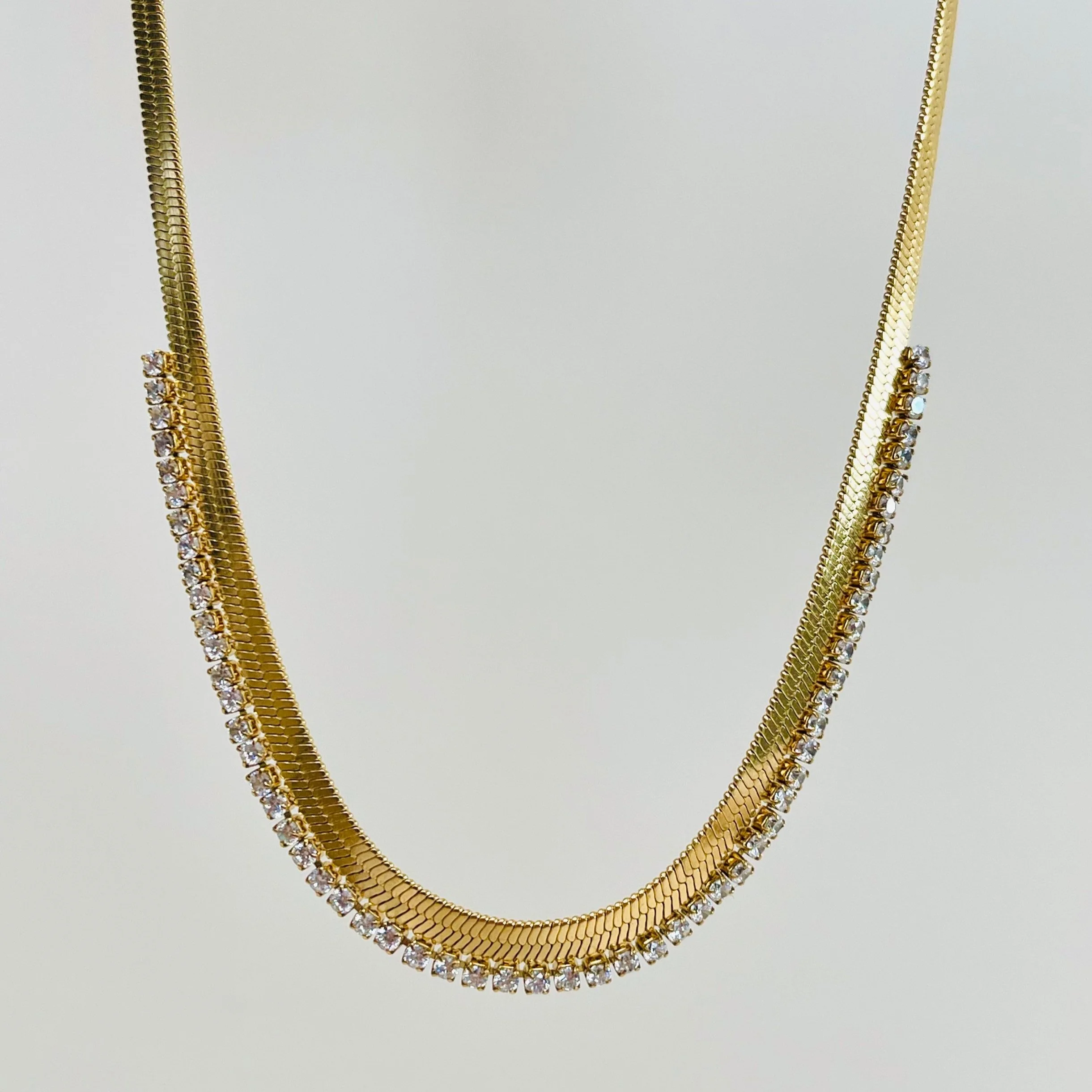 Golden Herringbone Tennis Chain Necklace