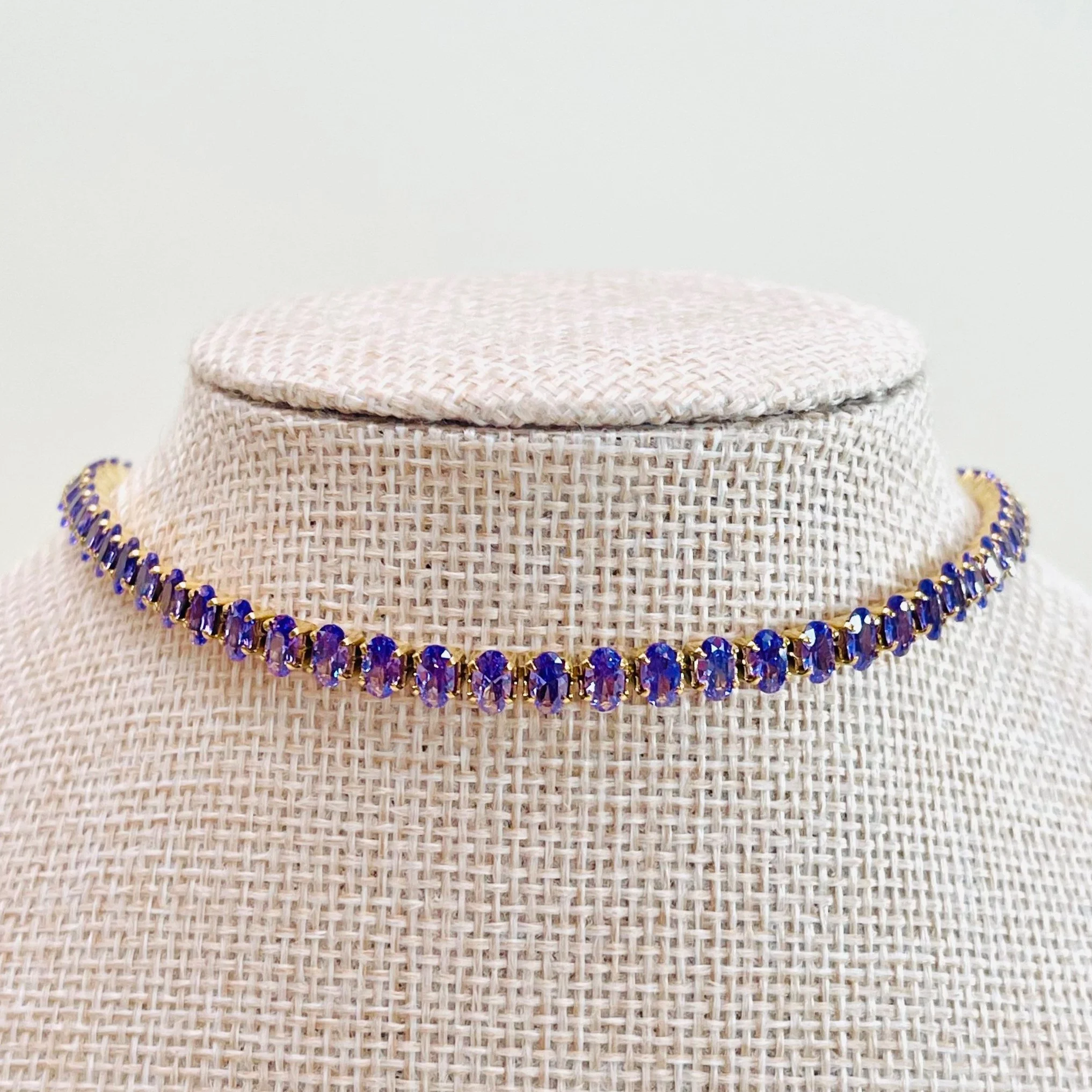 Amethyst Oval Crystal Choker Necklace - Stainless