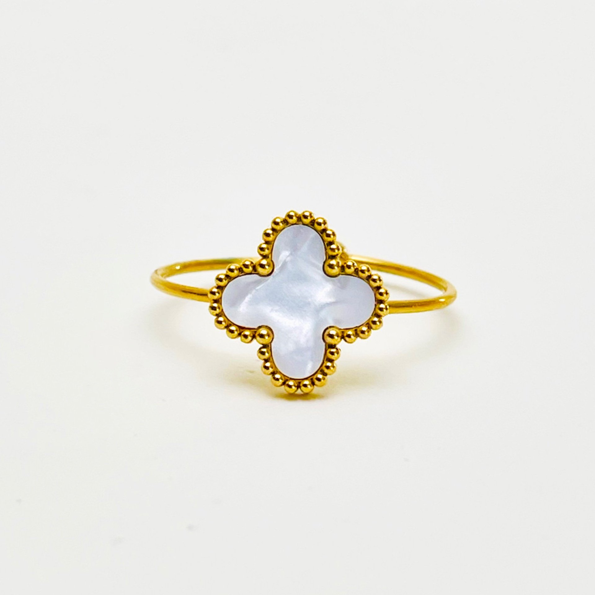 The White Mother of Pearl Clover Ring