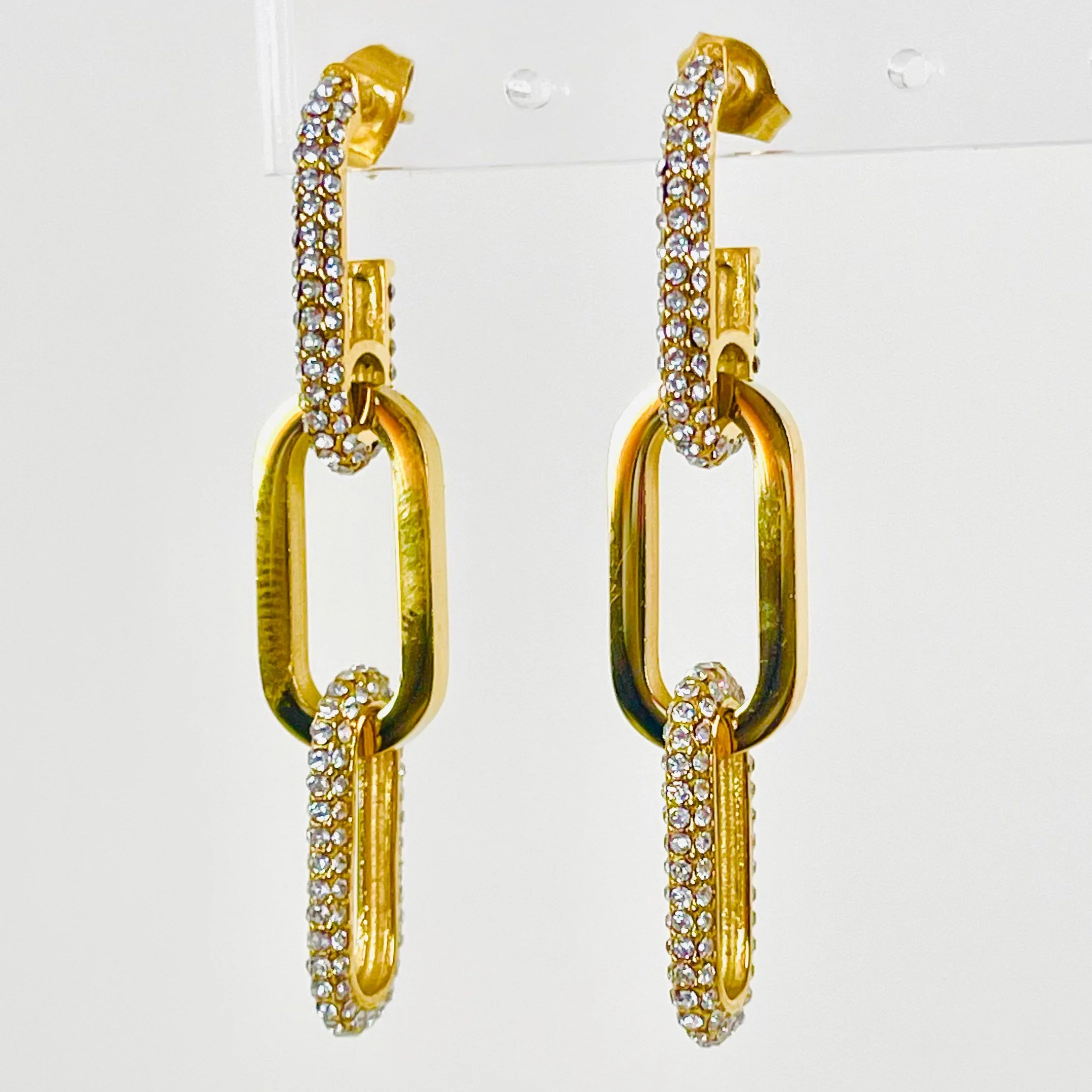 Pave Link Paperclip Chain Statement Earrings