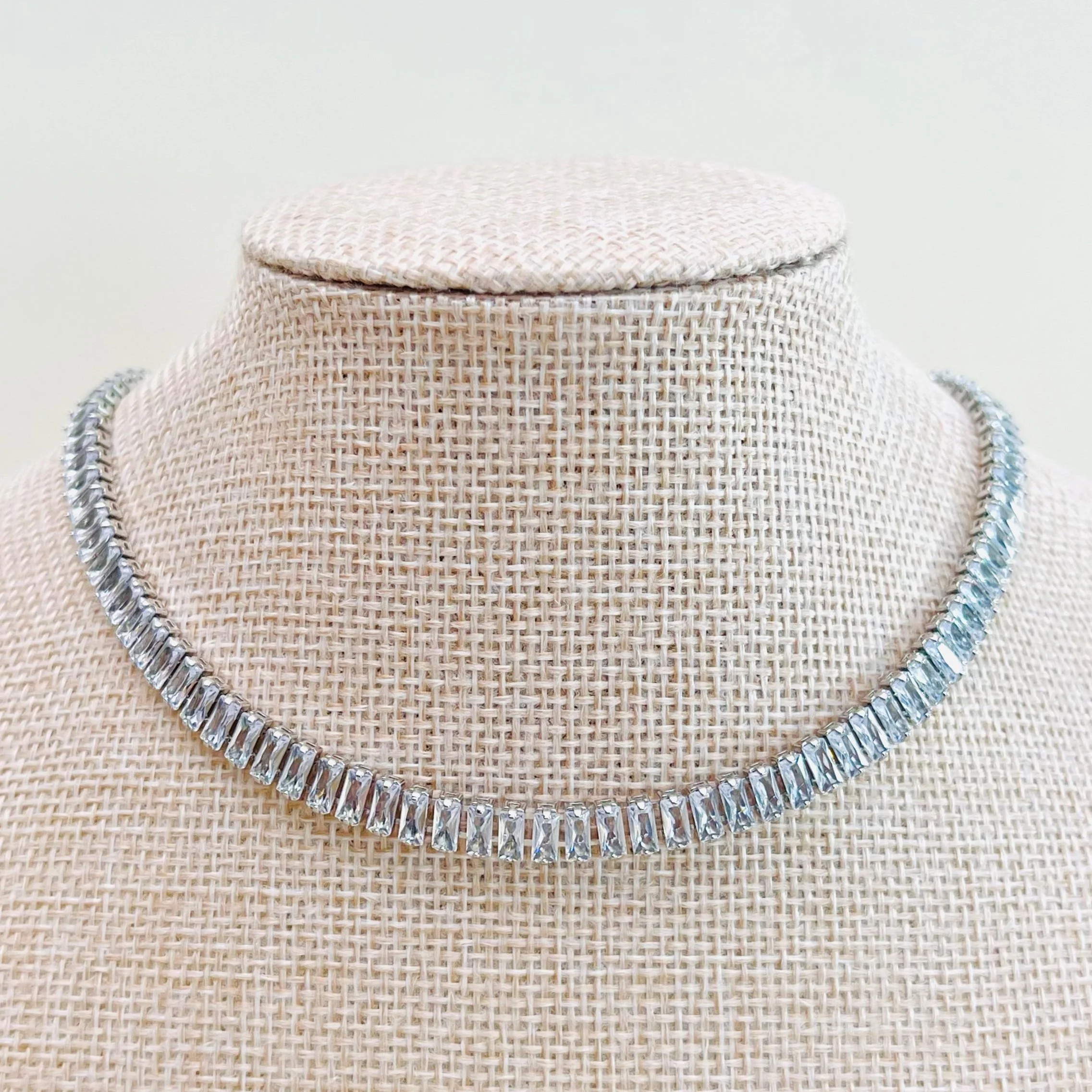 Baguette Crystal Choker Necklace - Silver