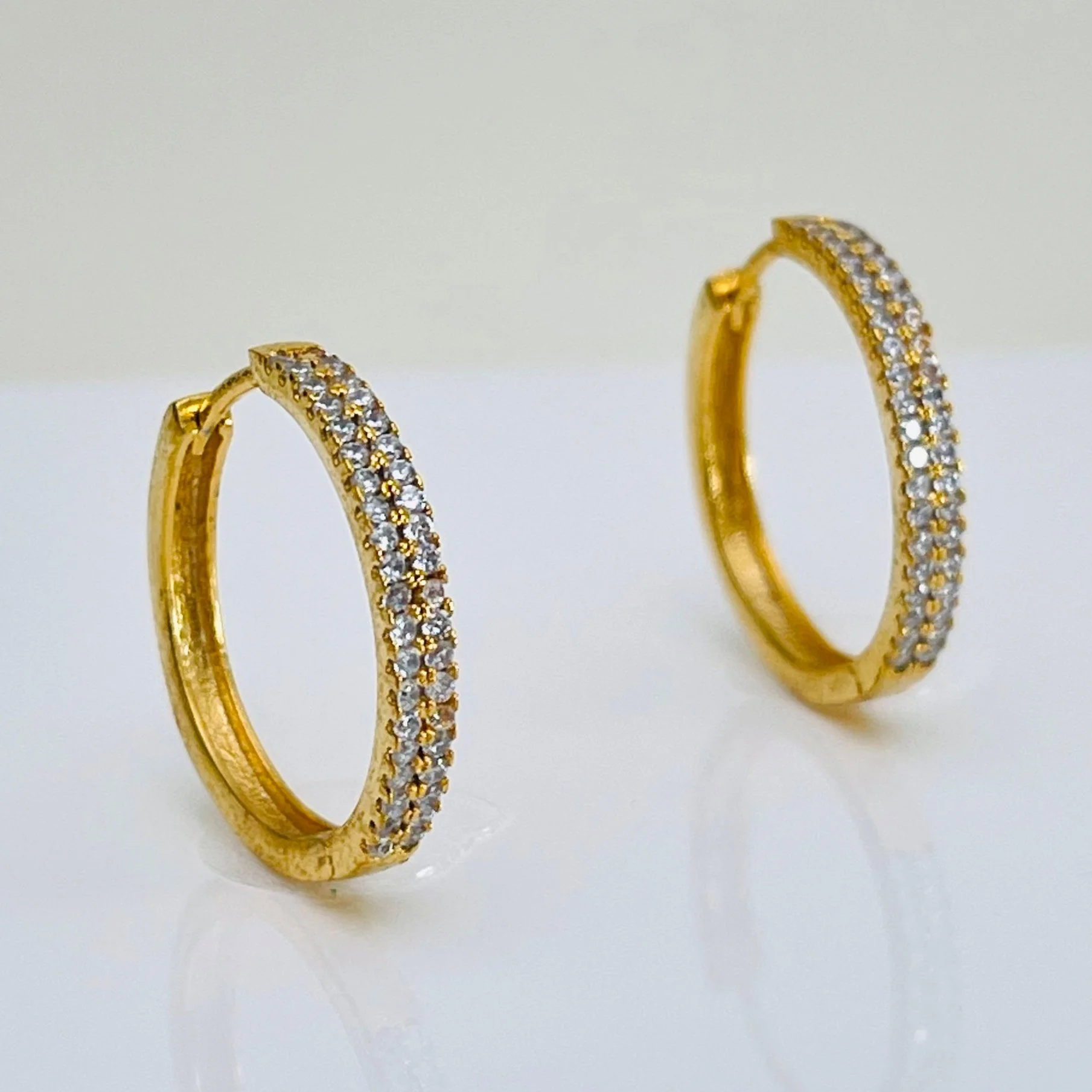 Double Row Pave Crystal Hoop Earrings - Medium Size