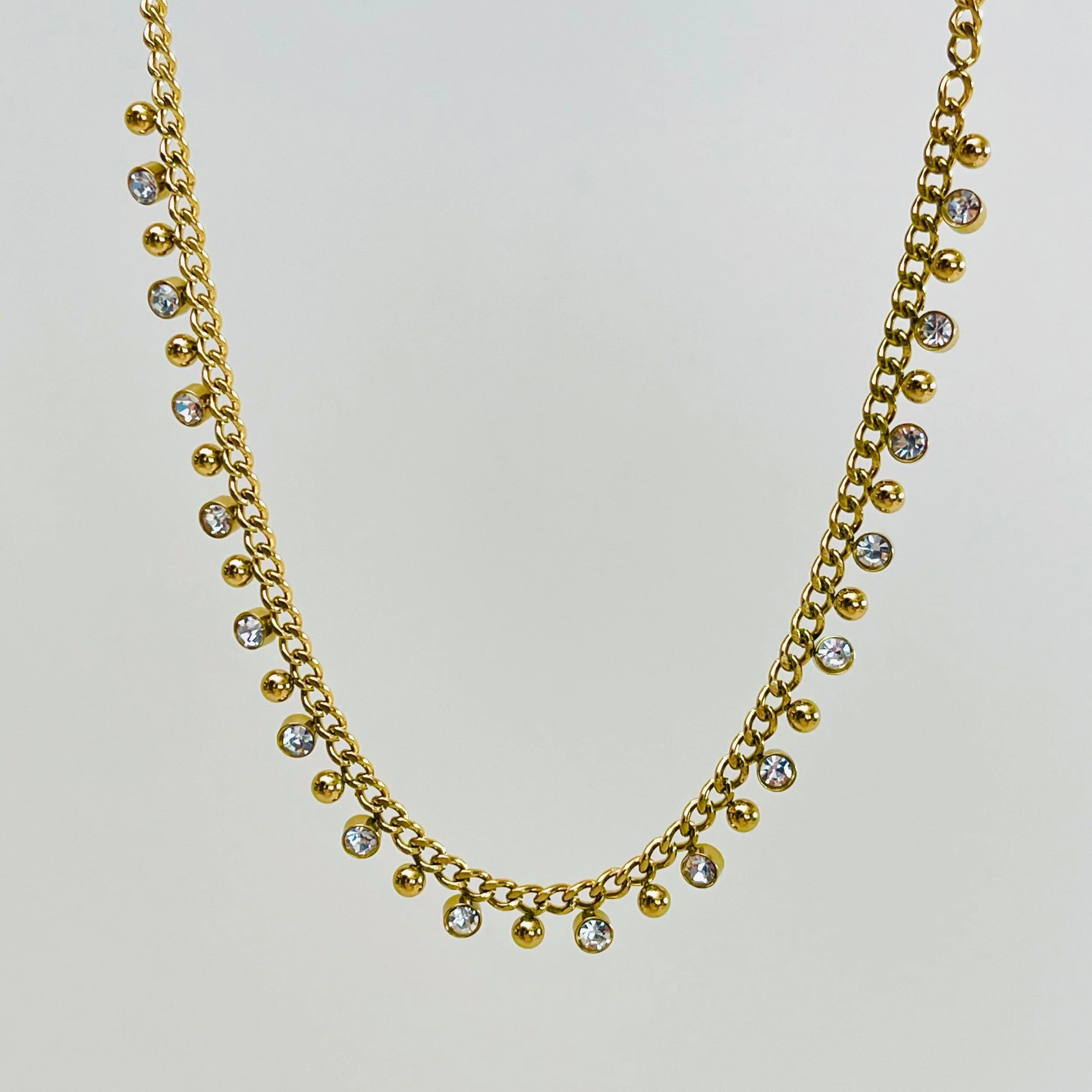 The Dot Crystal Layering Curb Chain - Stainless Steel