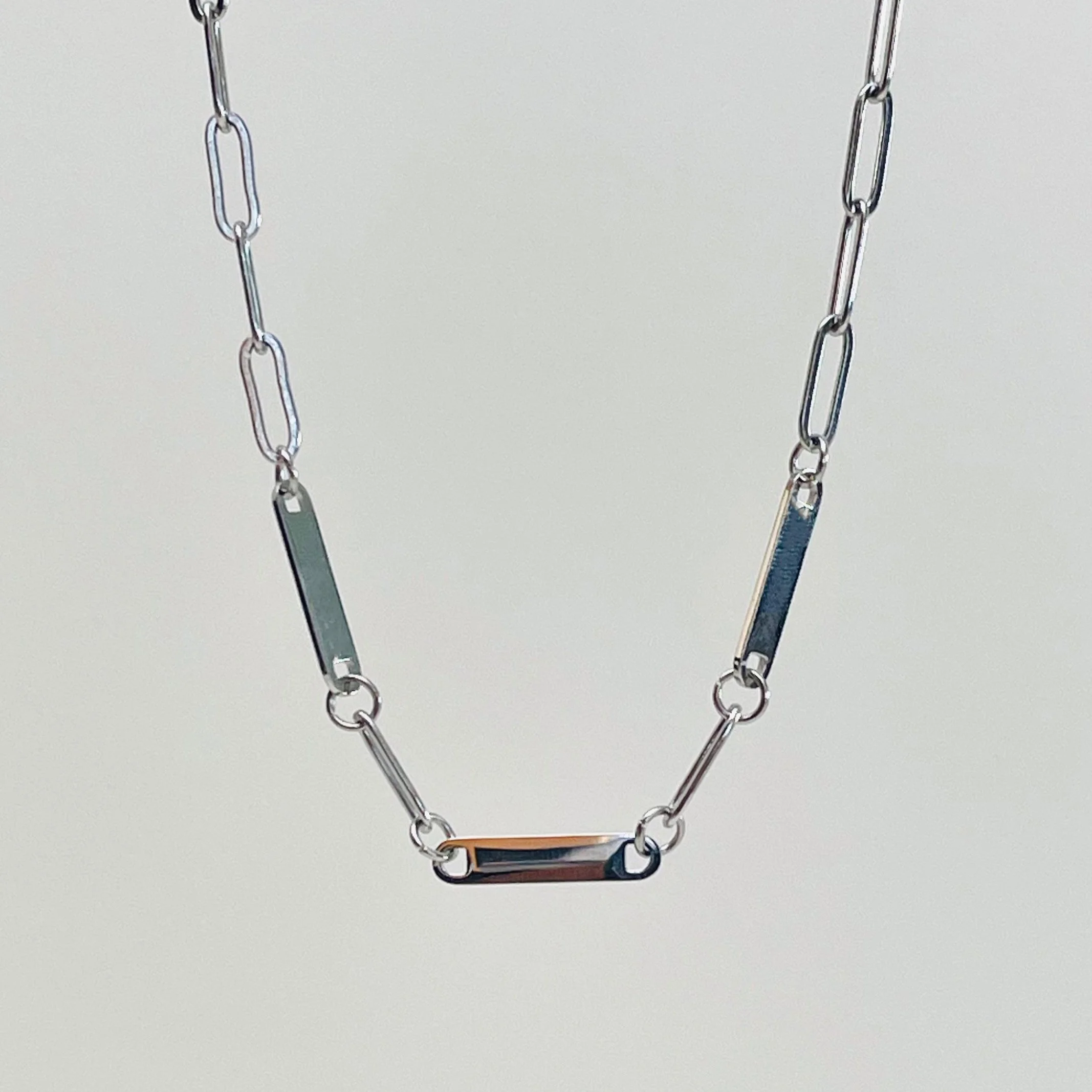 Silver Paperclip Tag Chain - Stainless Steel