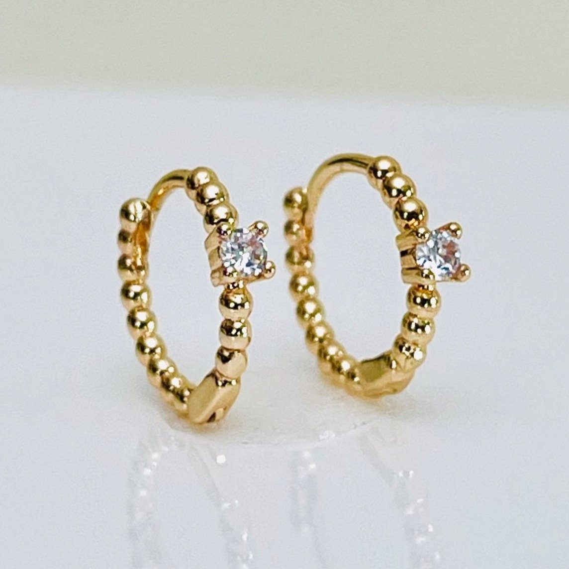 Gold Beaded Crystal Huggie Hoops
