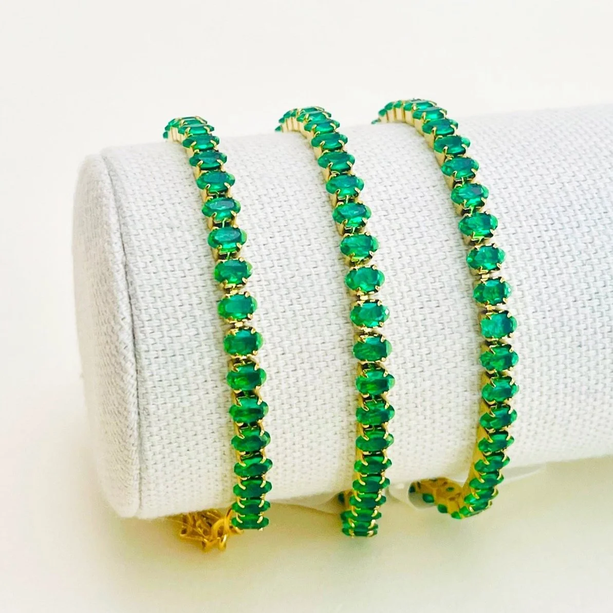 Green Faceted Oval Crystal Tennis Bracelet