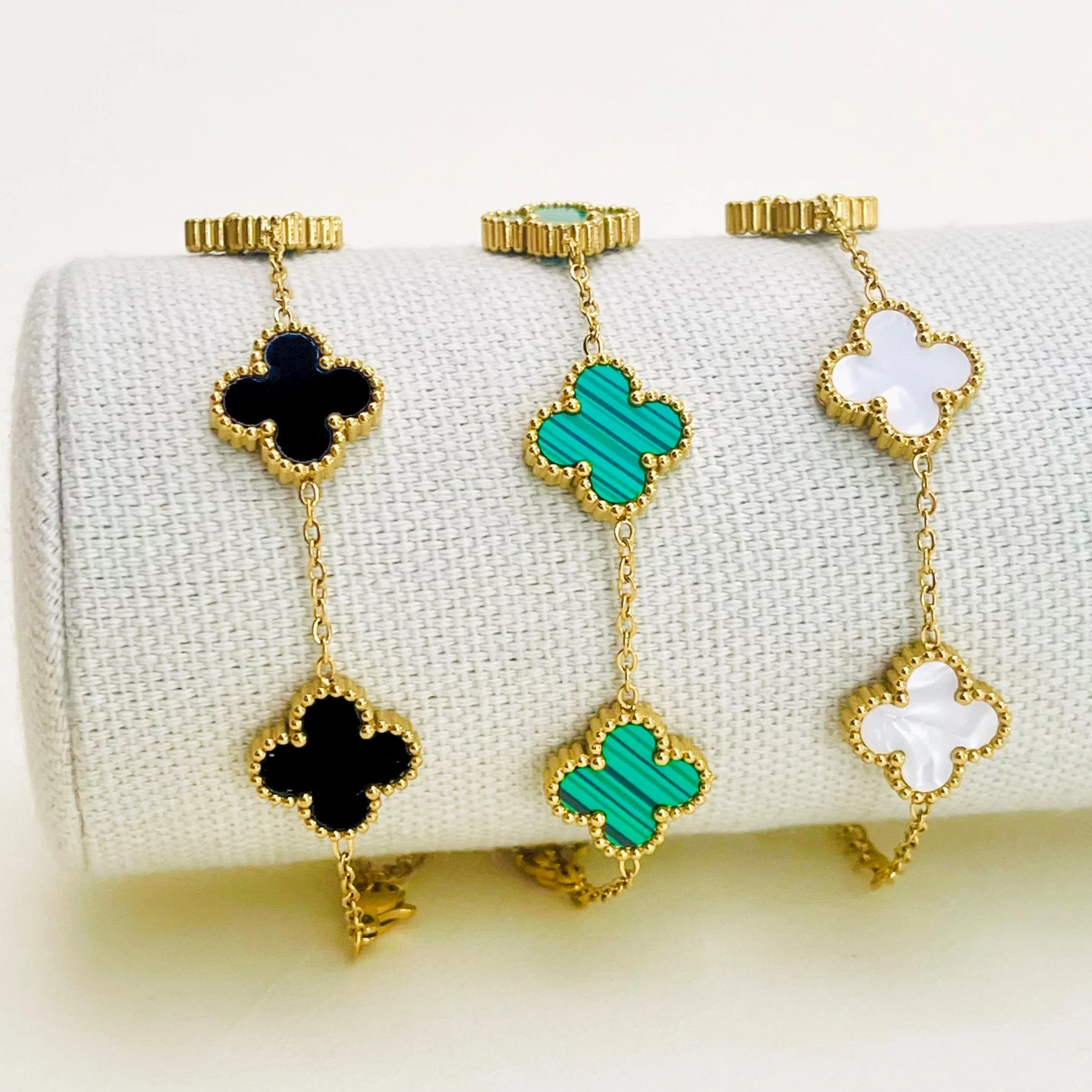 Beaded Clover Statement Bracelet - Multiple Colors